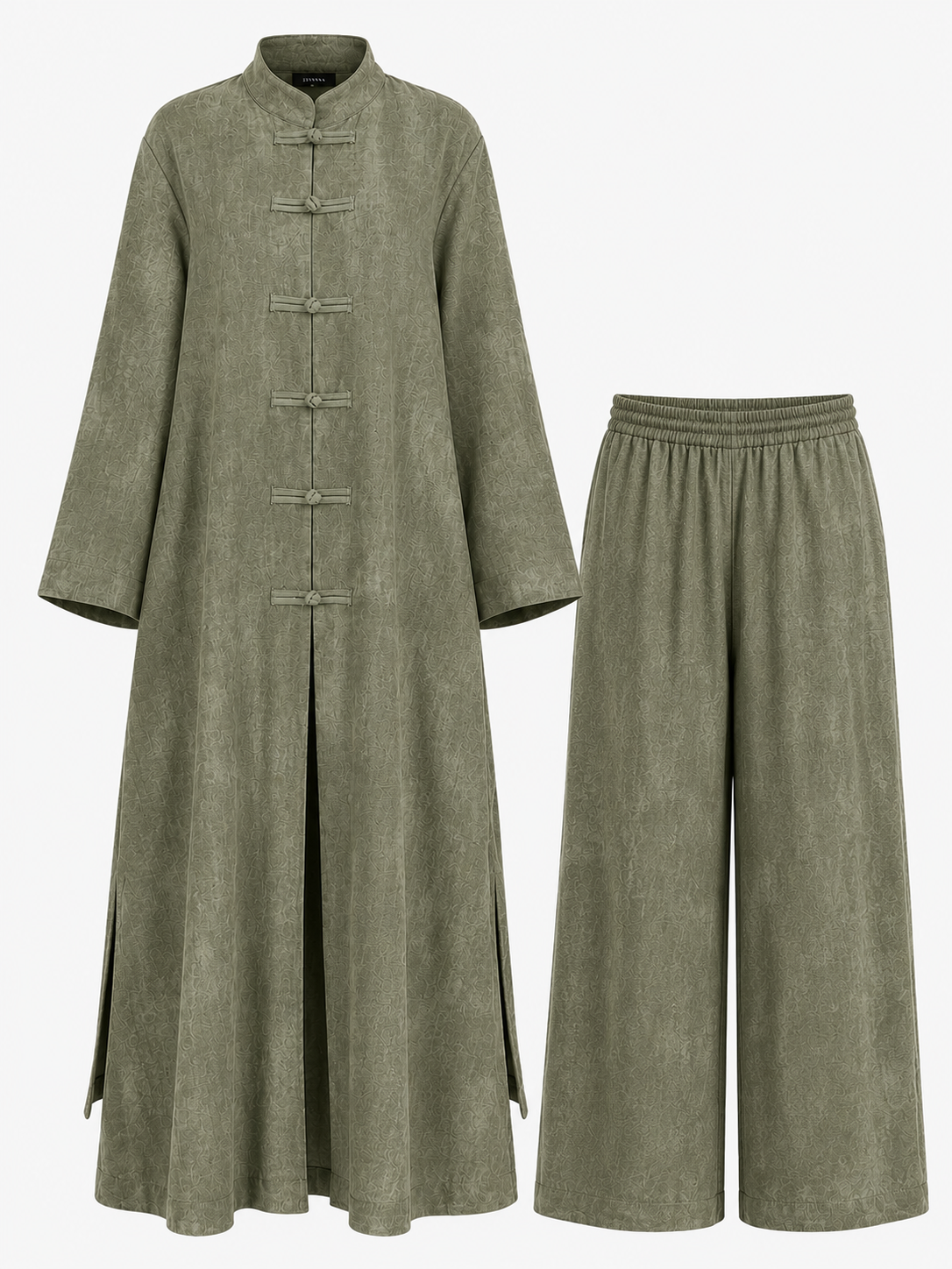 Sakura Çin düğüm kapama tunik & pantolon takım haki yeşil