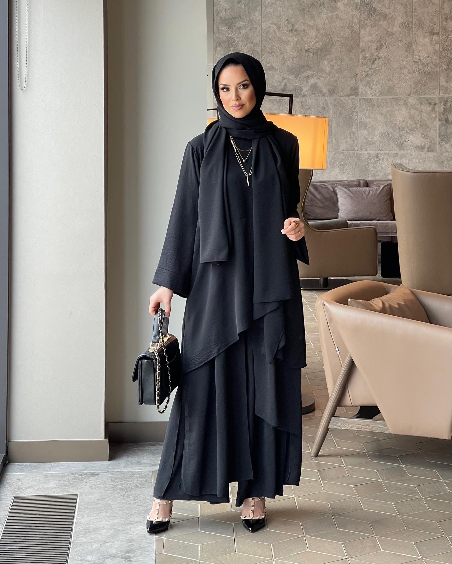 Noora parçalı tunik & pantolon takım siyah