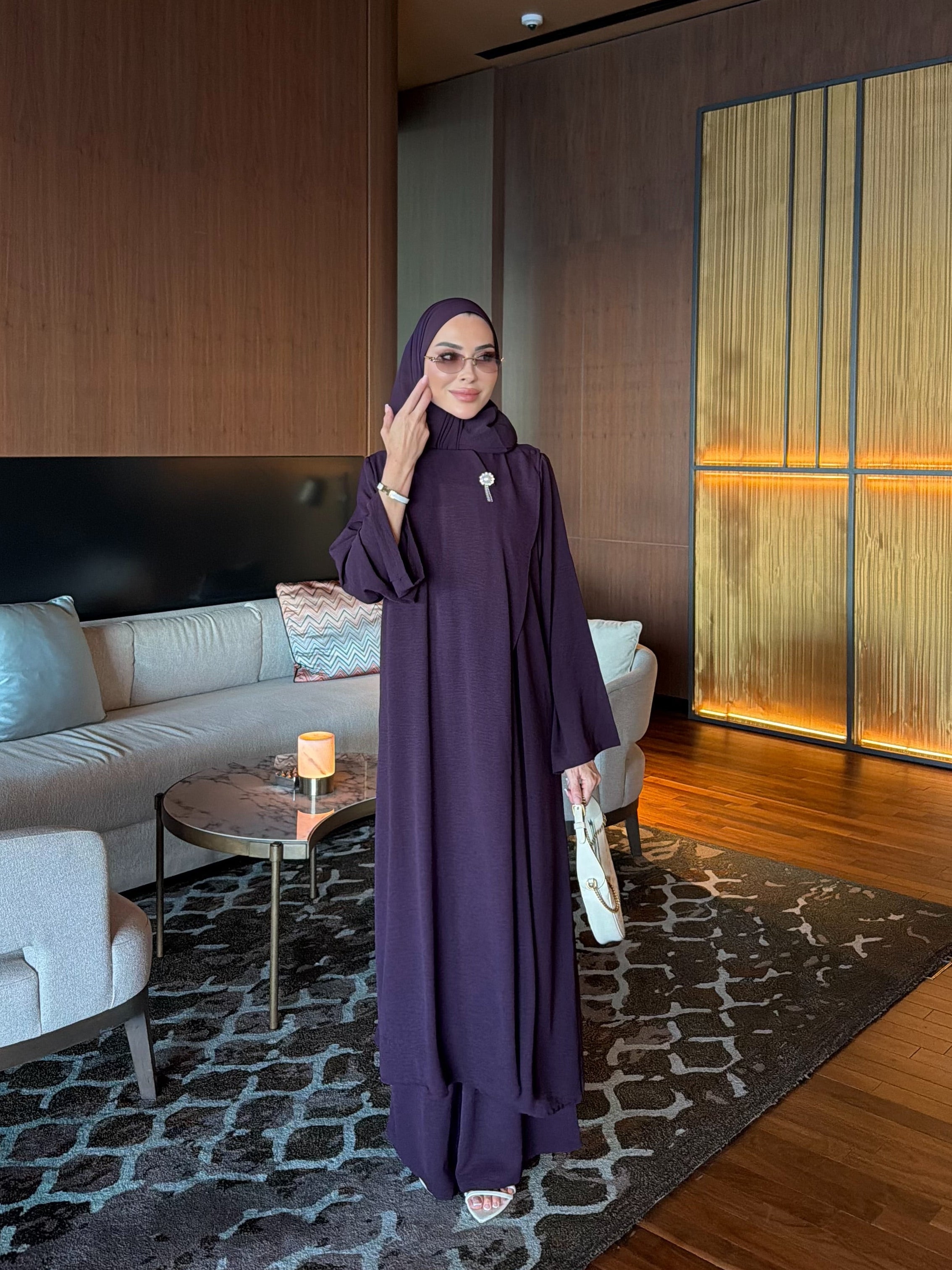 Nida broş detay tunik & pantolon takım mürdüm