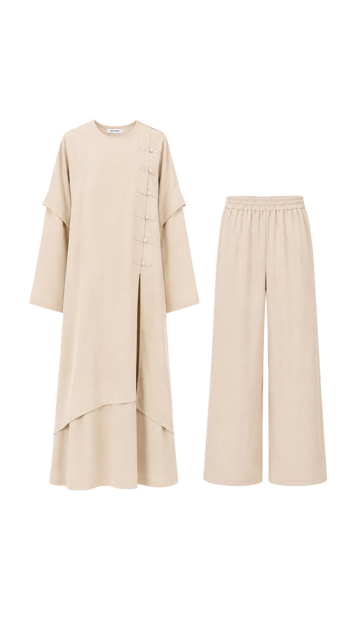 Ahsen abaya & pantolon ikili takım krem