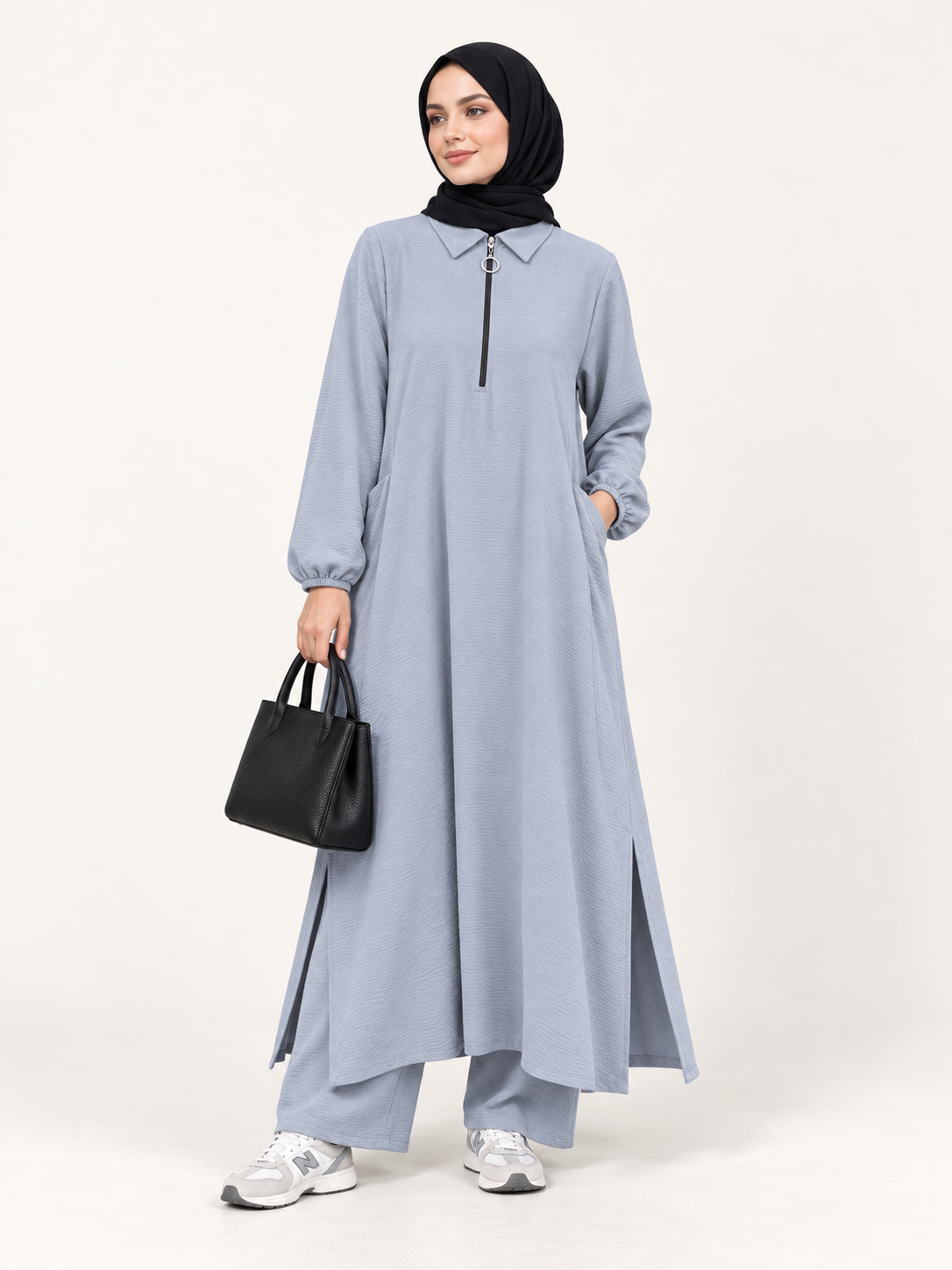 Soft fermuarlı tunik & pantolon takım Antrasit gri