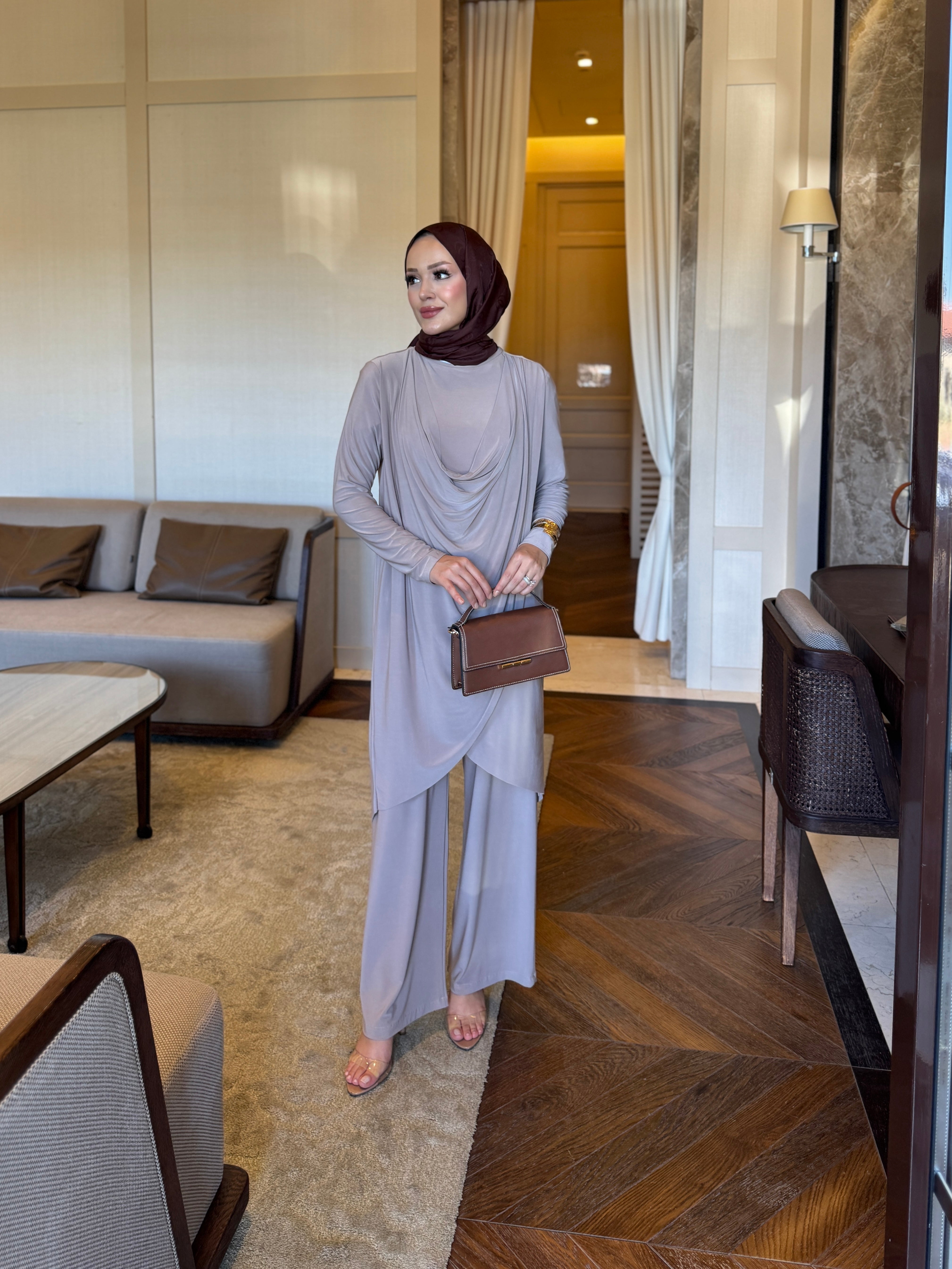 Luar drape detay takım vizon
