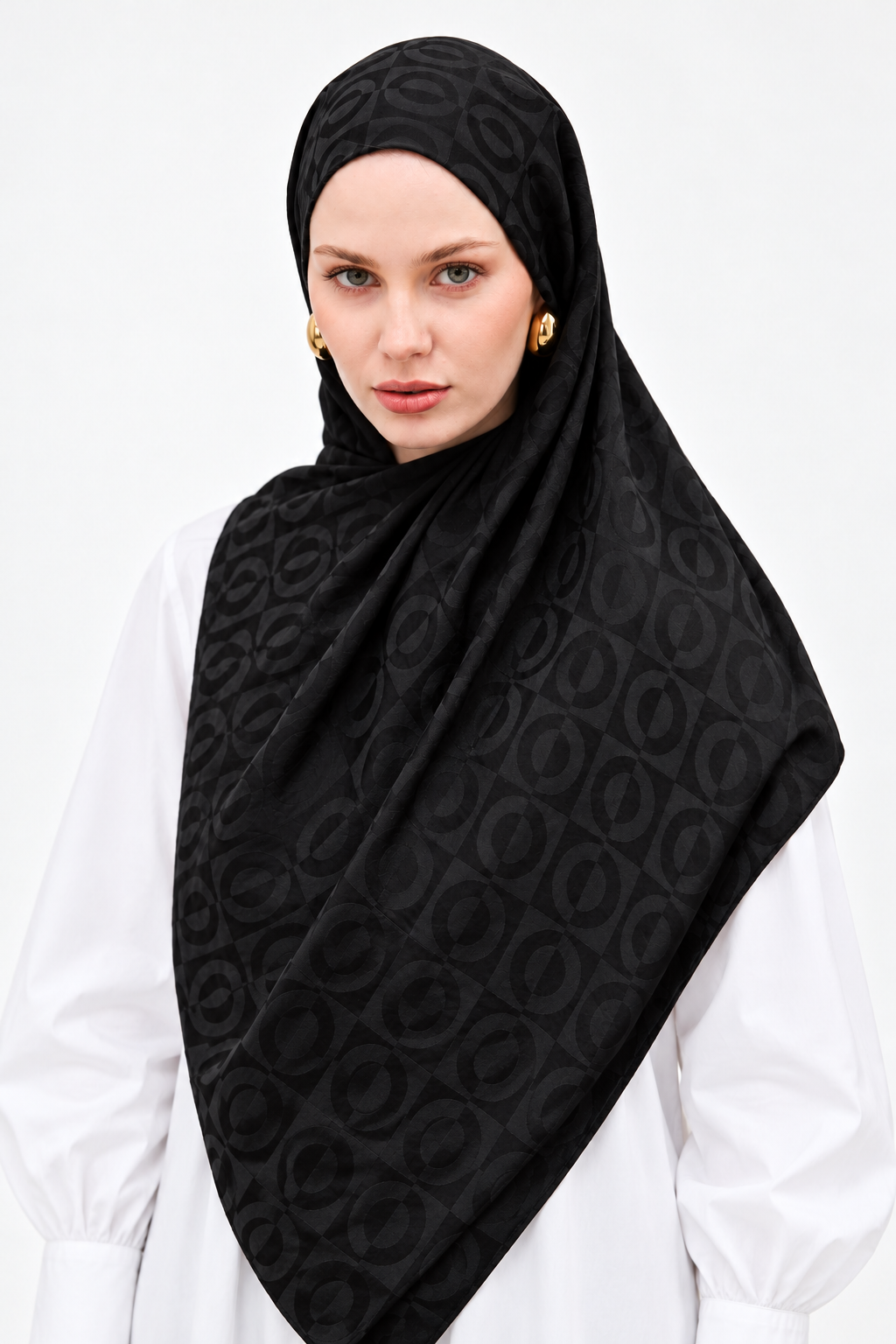 Oval Motifli Jakar Şal Siyah