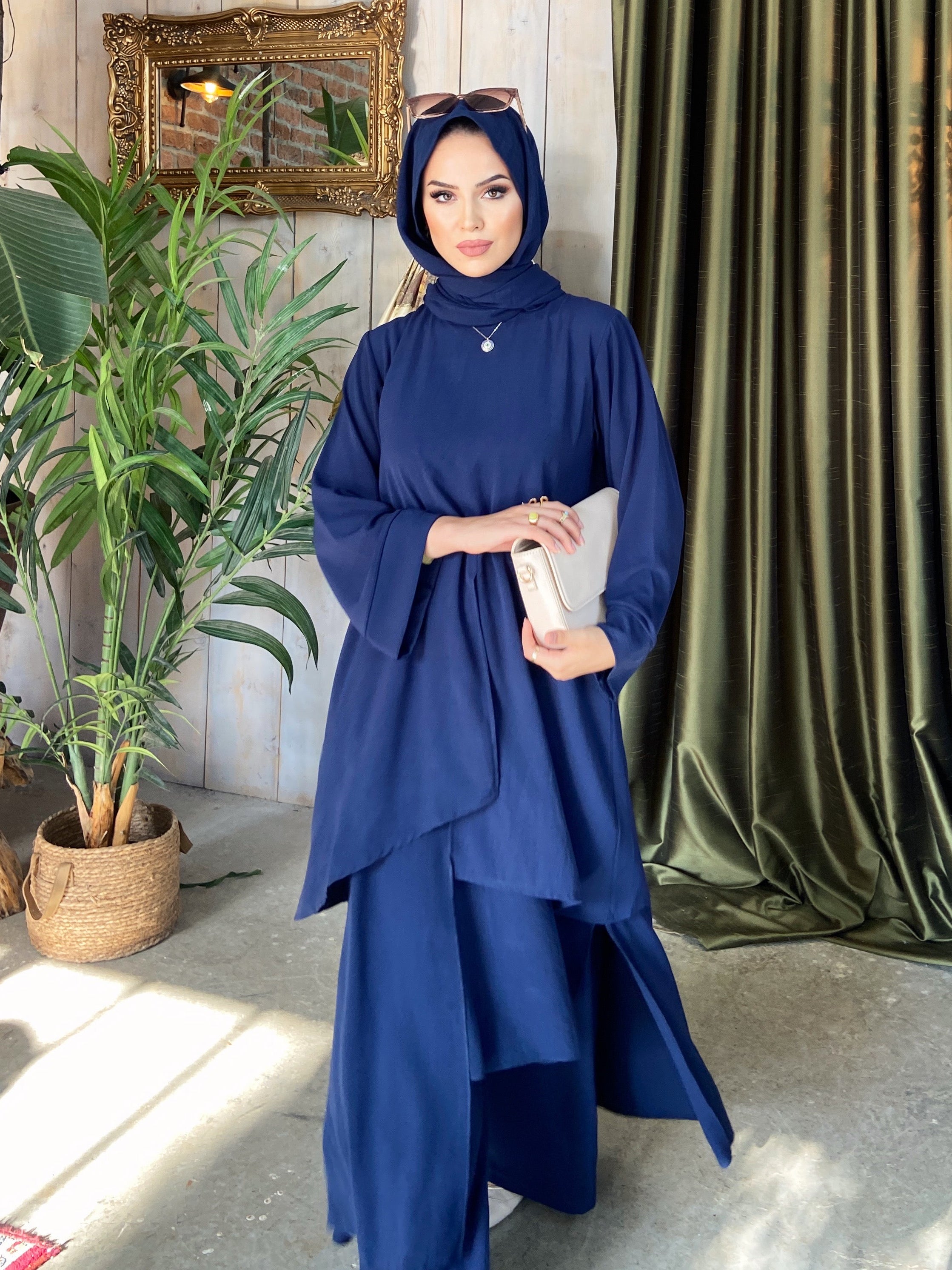 Noora parçalı tunik & pantolon takım lacivert