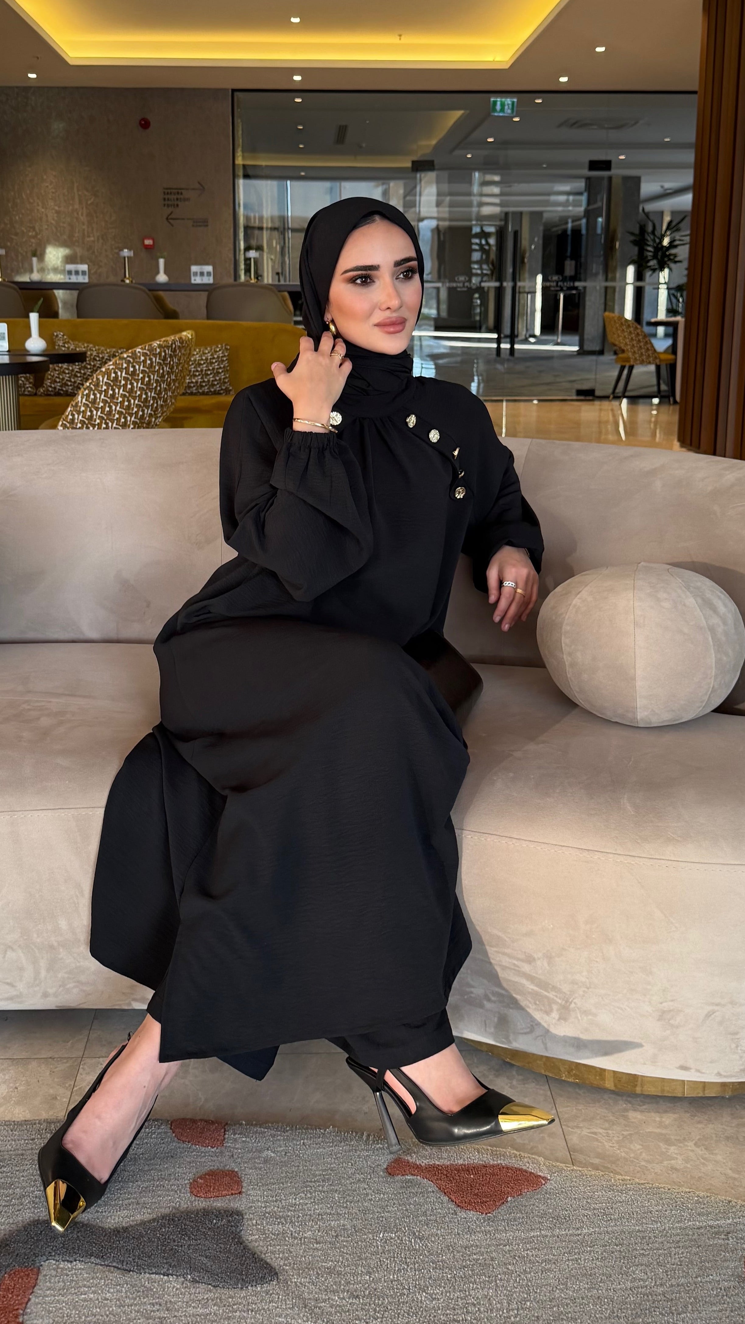 Lavin gold detay düğmeli  tunik & pantolon siyah