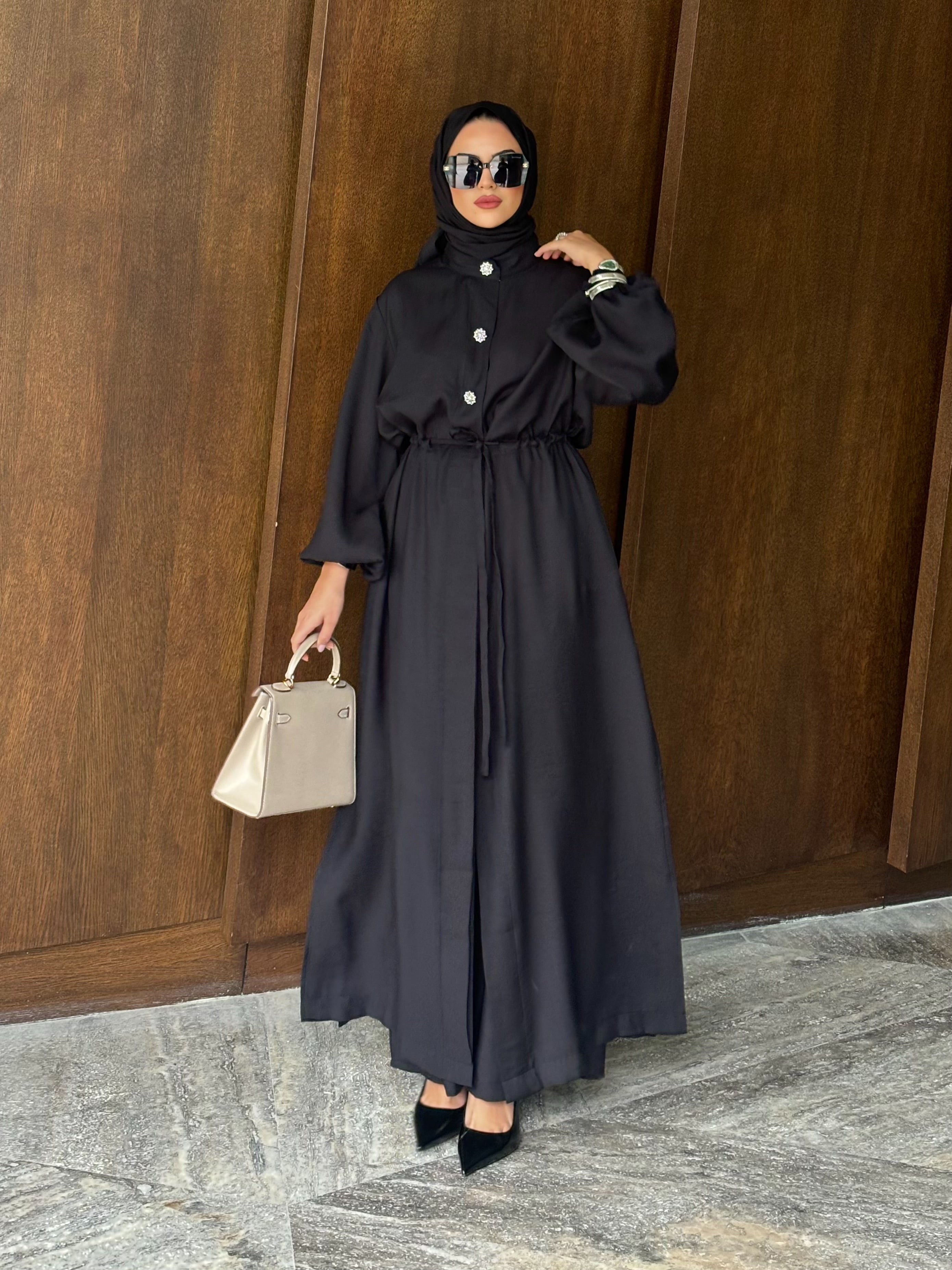 Kristal düğmeli  tunik & pantolon takım siyah