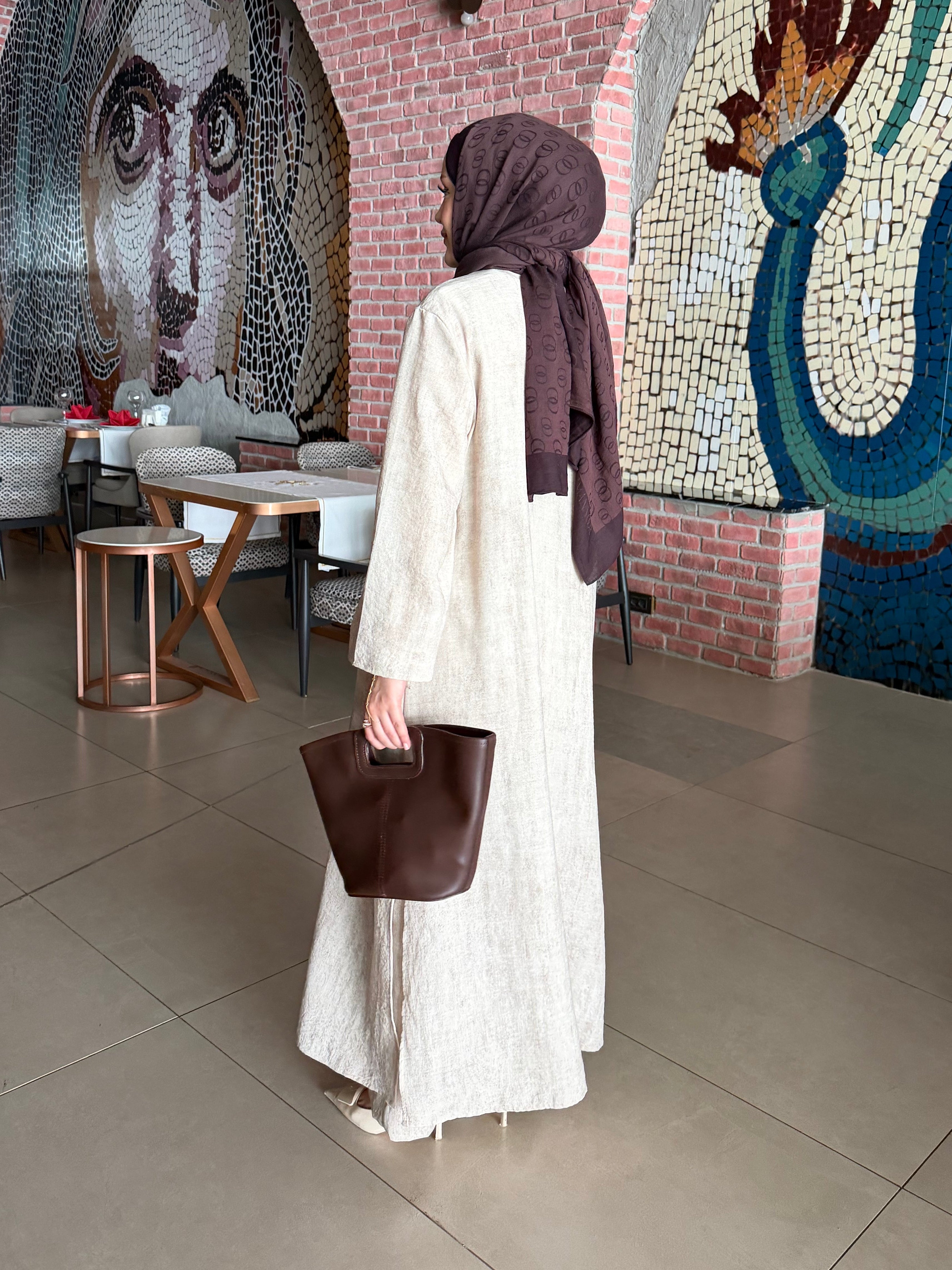 Sakura Çin düğüm kapama tunik & pantolon takım taş rengi