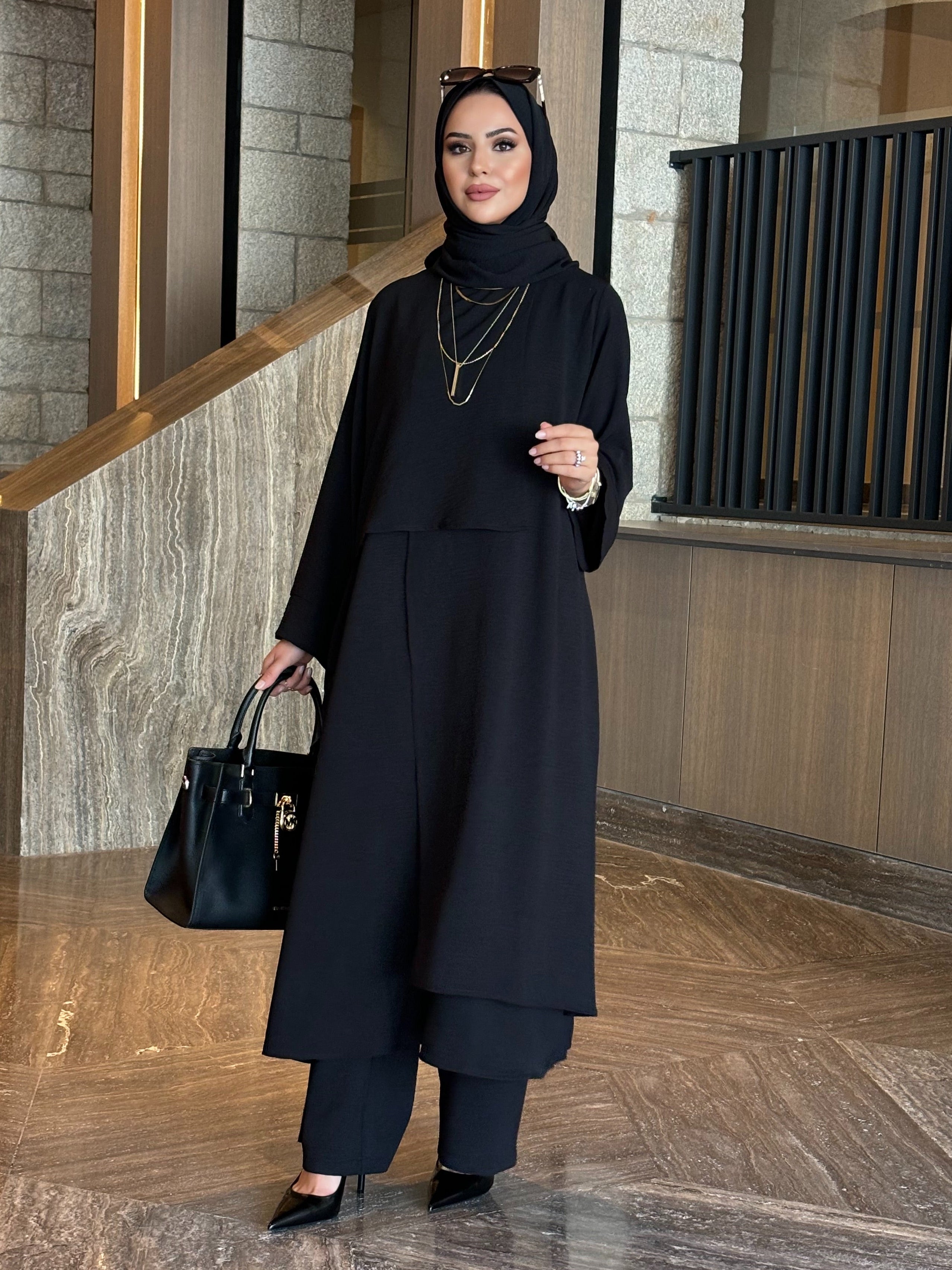 Mona Parça detay tunik & pantolon takım  Siyah