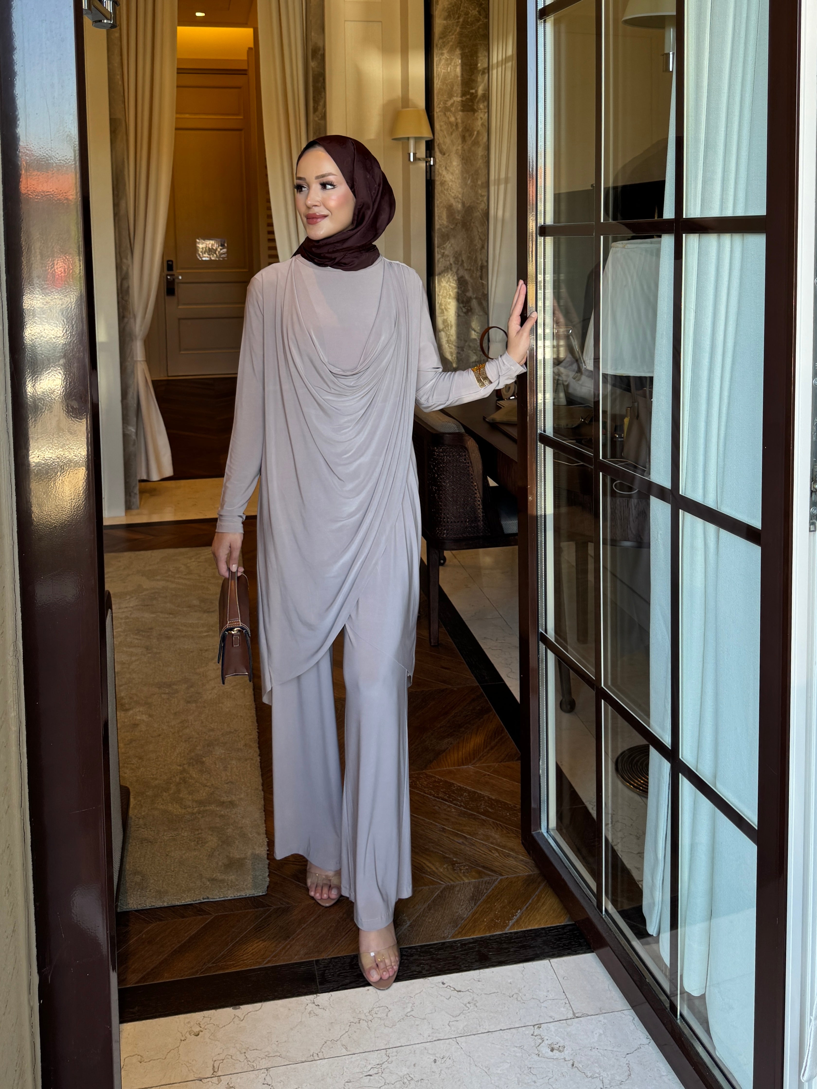 Luar drape detay takım vizon