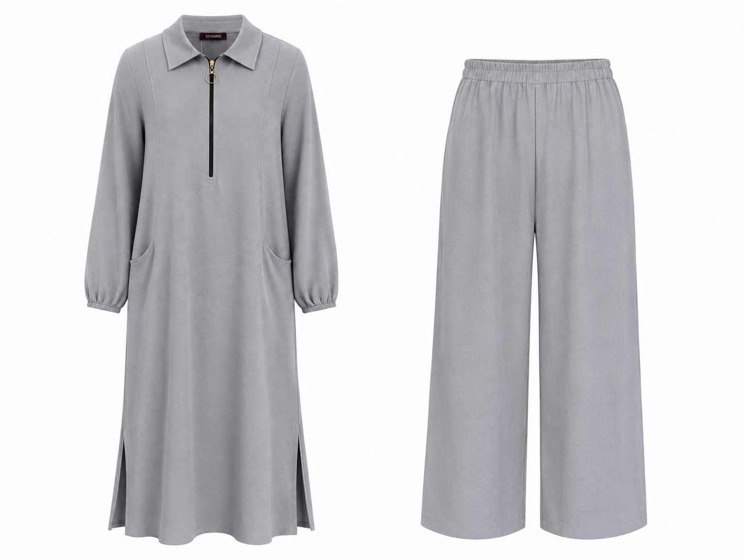 Soft fermuarlı tunik & pantolon takım Antrasit gri