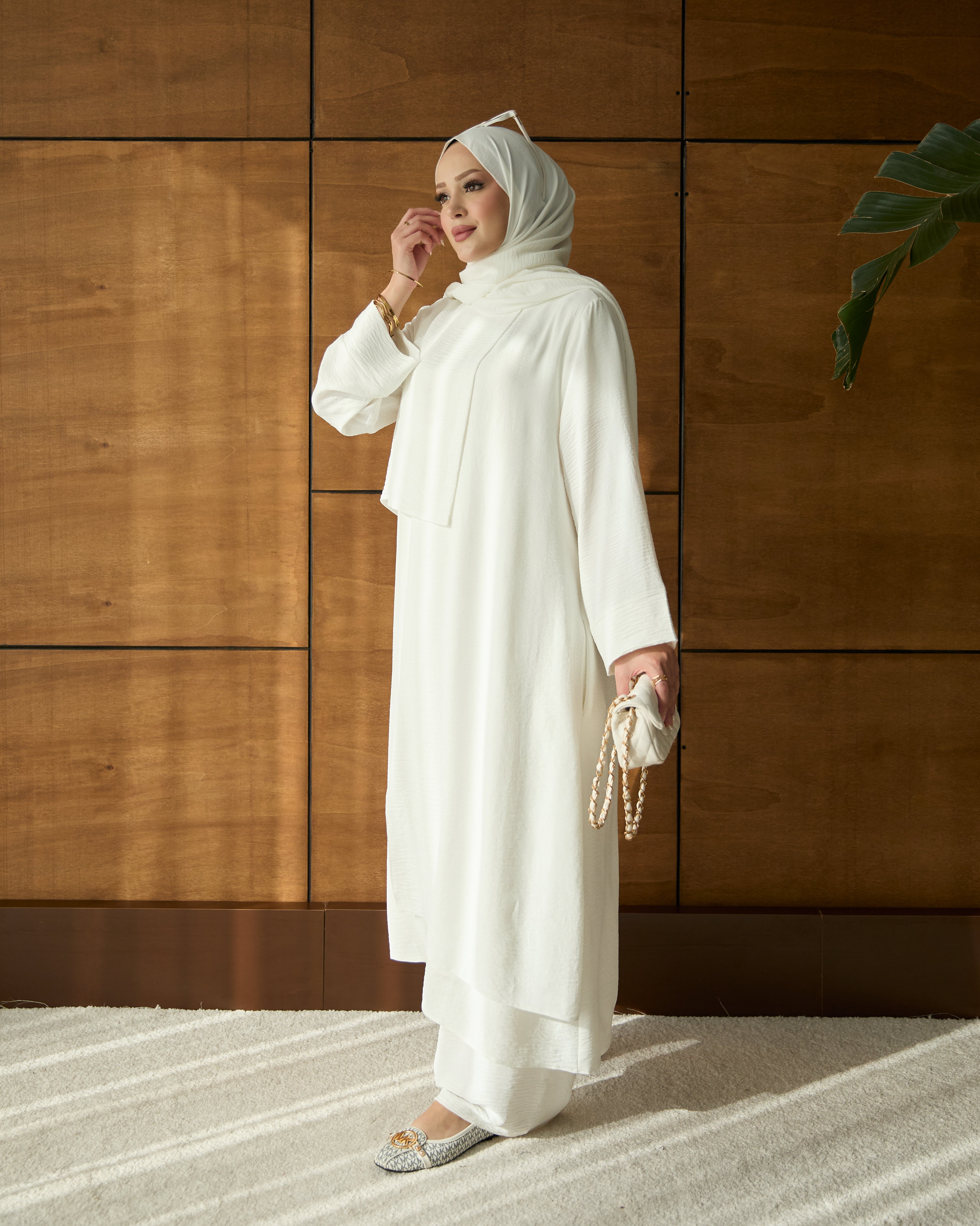 Mona Parça detay tunik & pantolon takım  beyaz