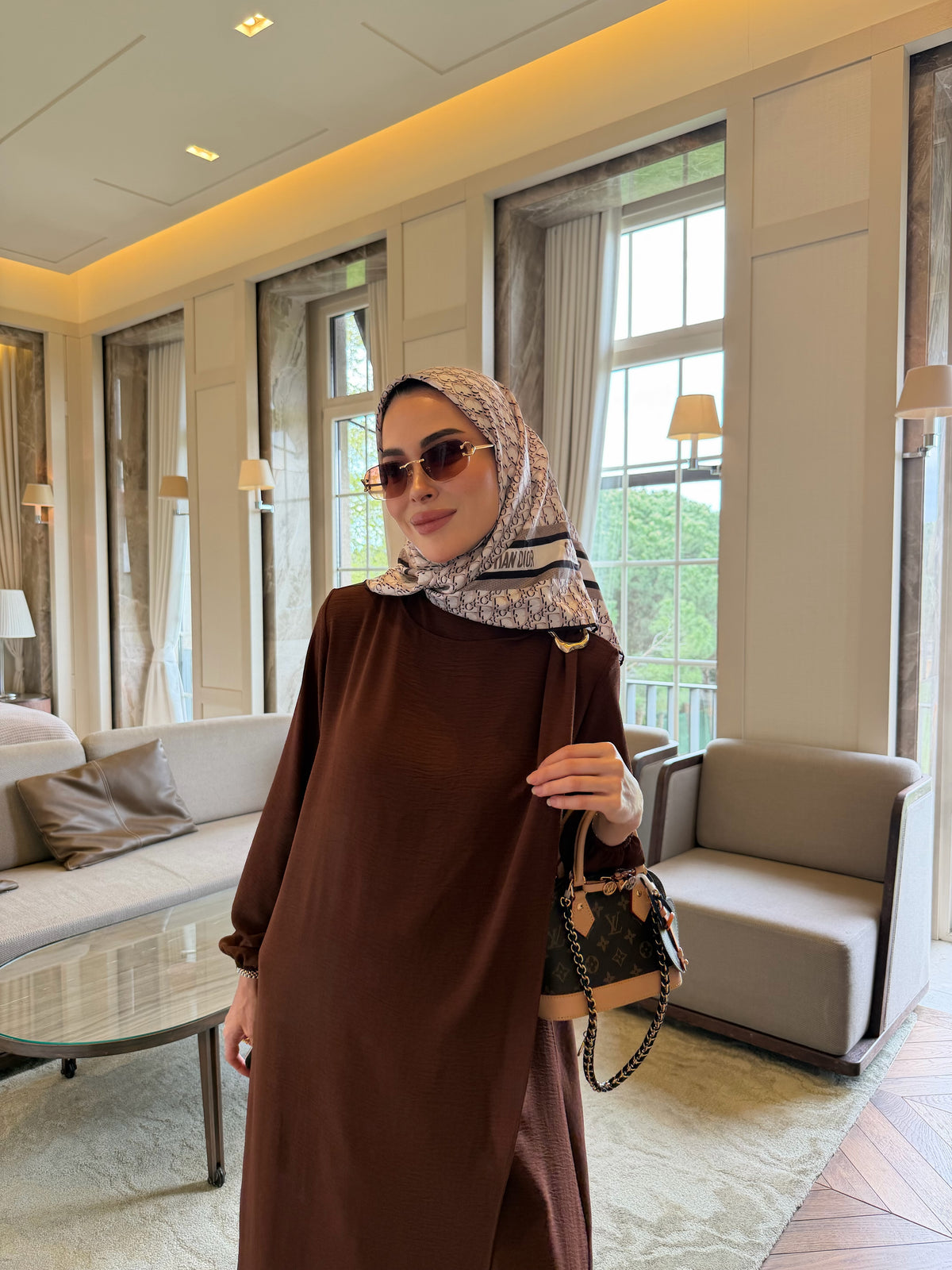 Royal metal broş detaylı tunik & pantolon kahverengi