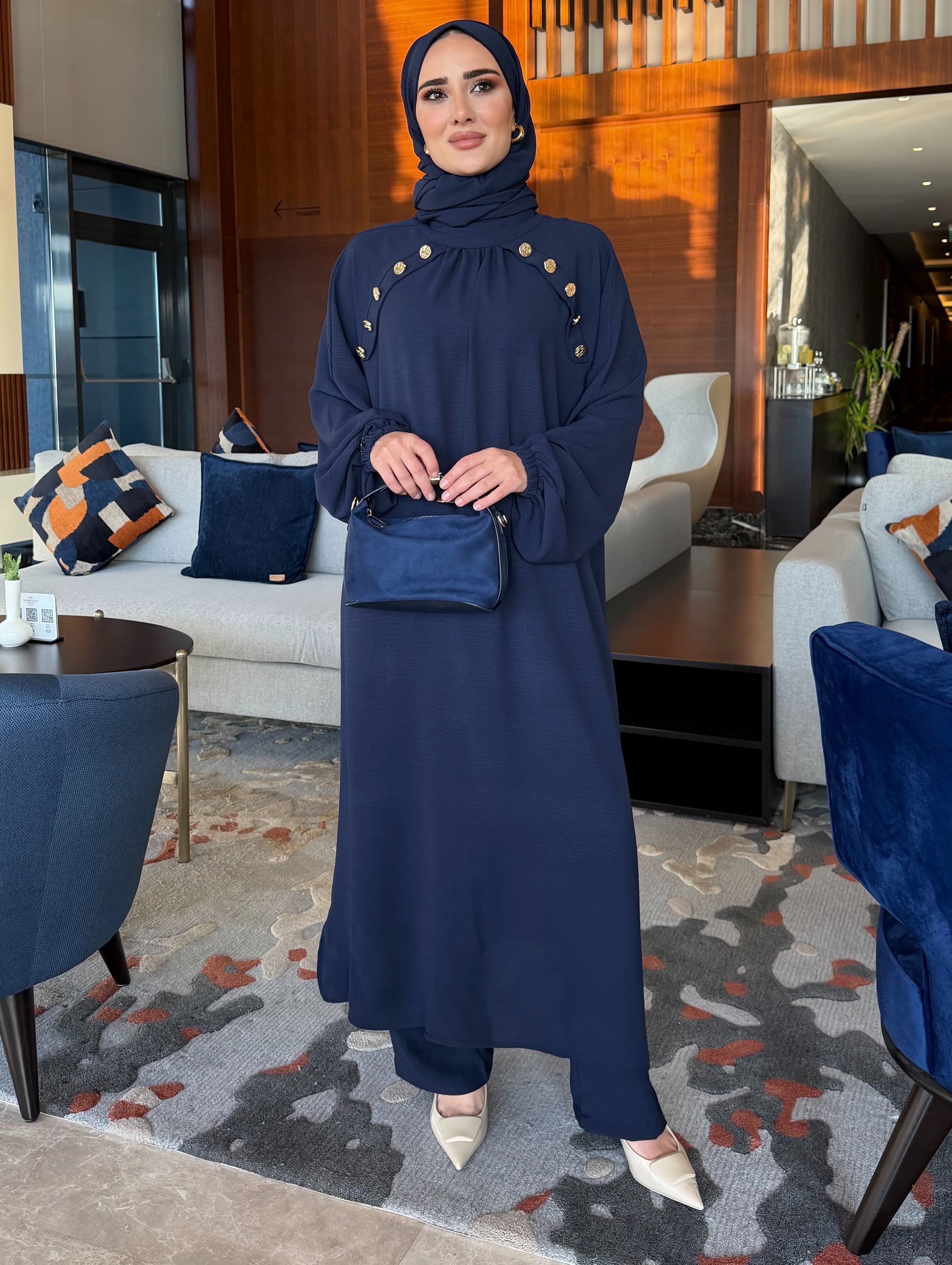 Lavin gold detay düğmeli  tunik & pantolon lacivert