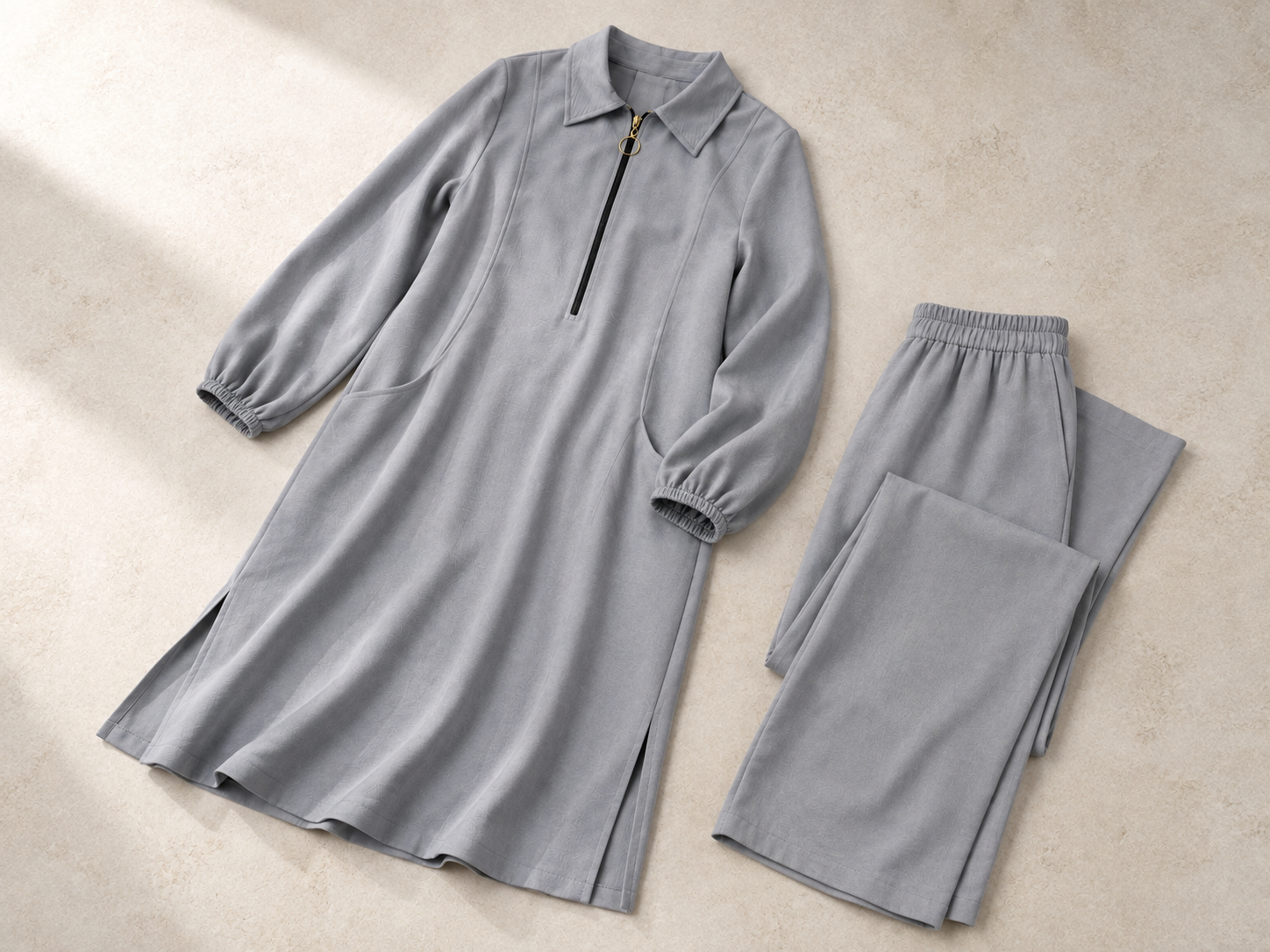 Soft fermuarlı tunik & pantolon takım Antrasit gri