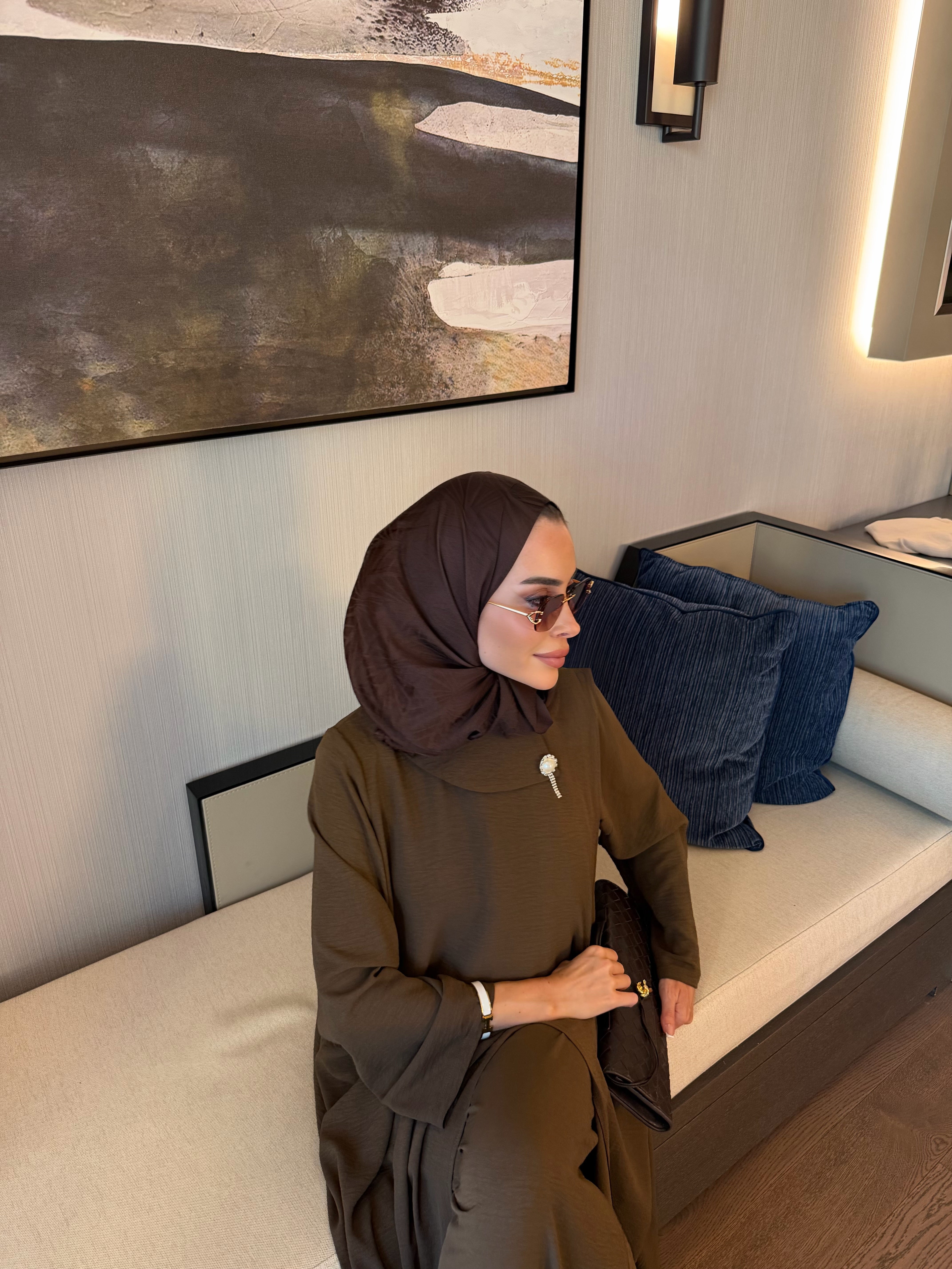 Nida broş detay tunik & pantolon takım sütlü kahve