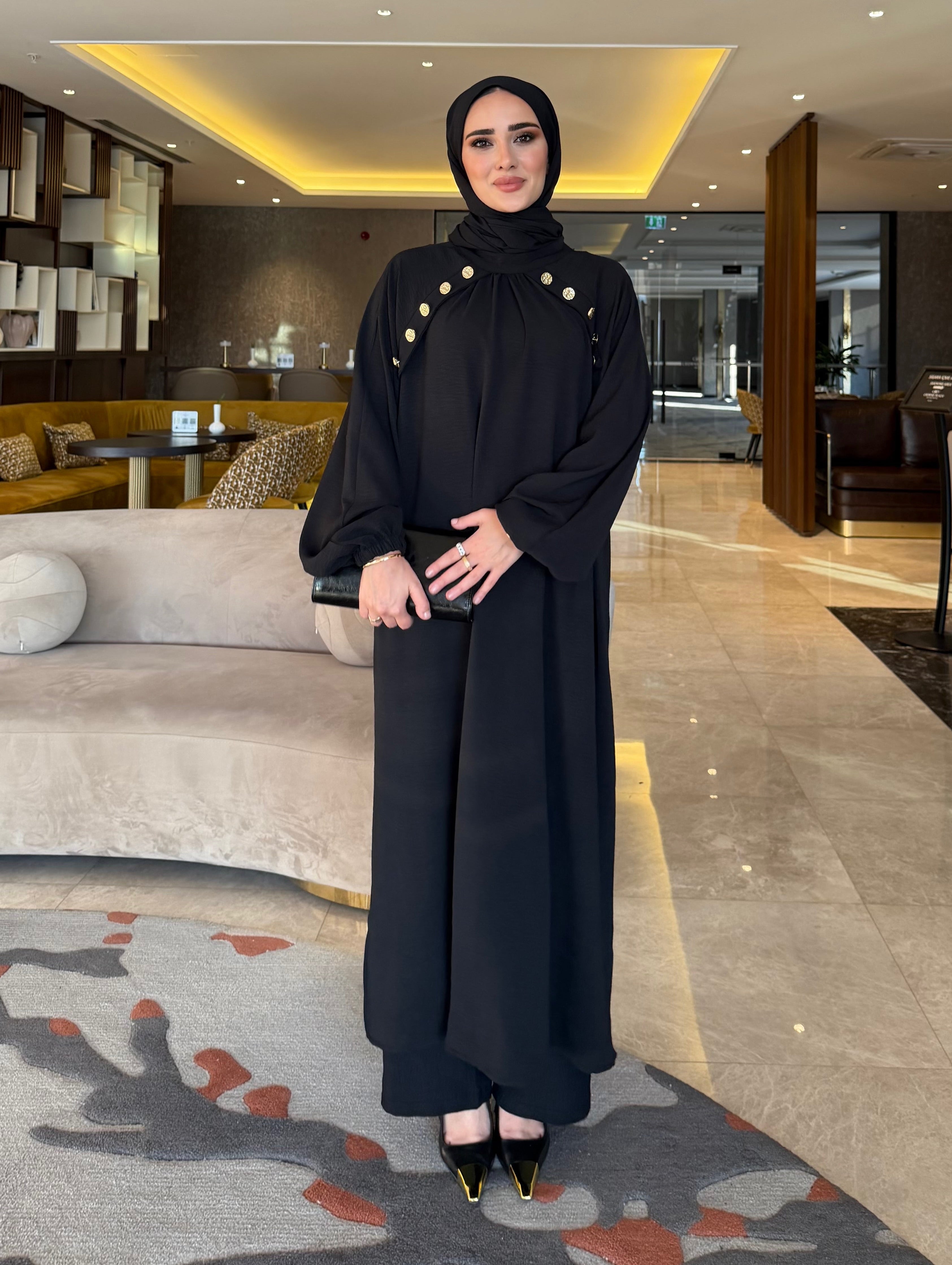 Lavin gold detay düğmeli  tunik & pantolon siyah