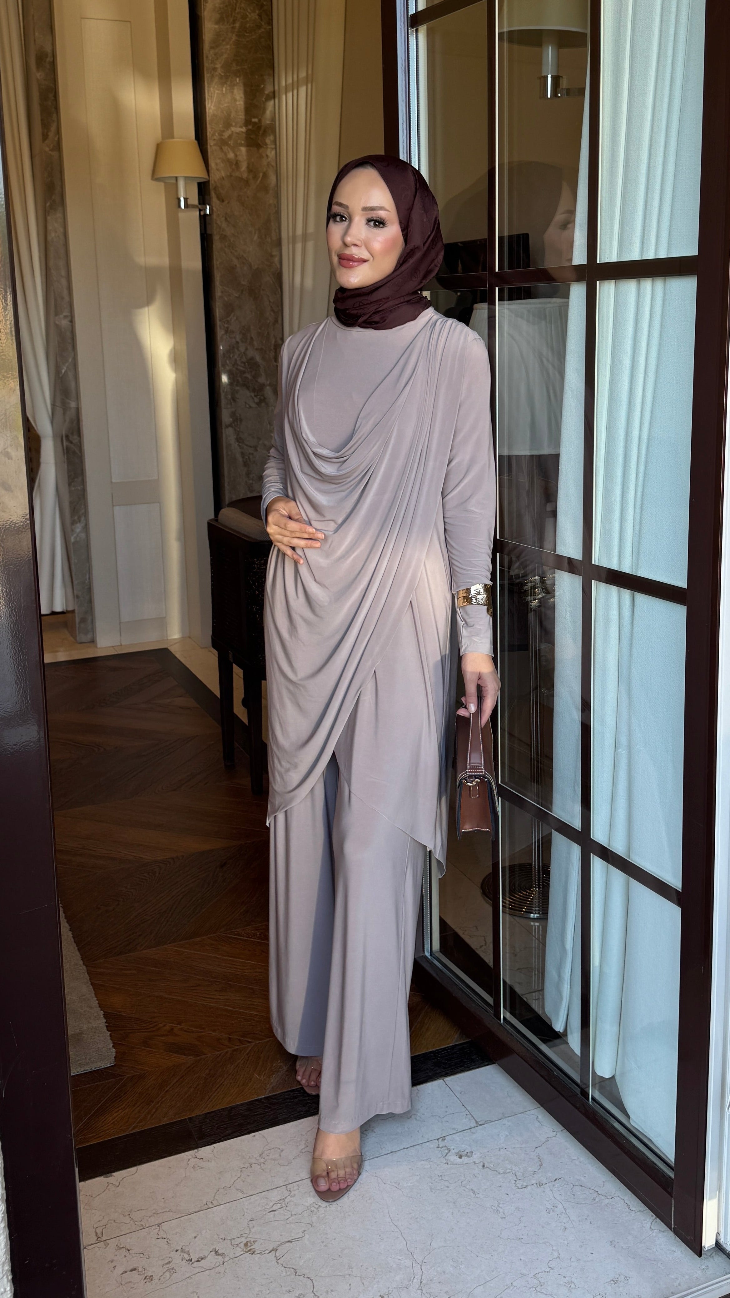 Luar drape detay takım vizon