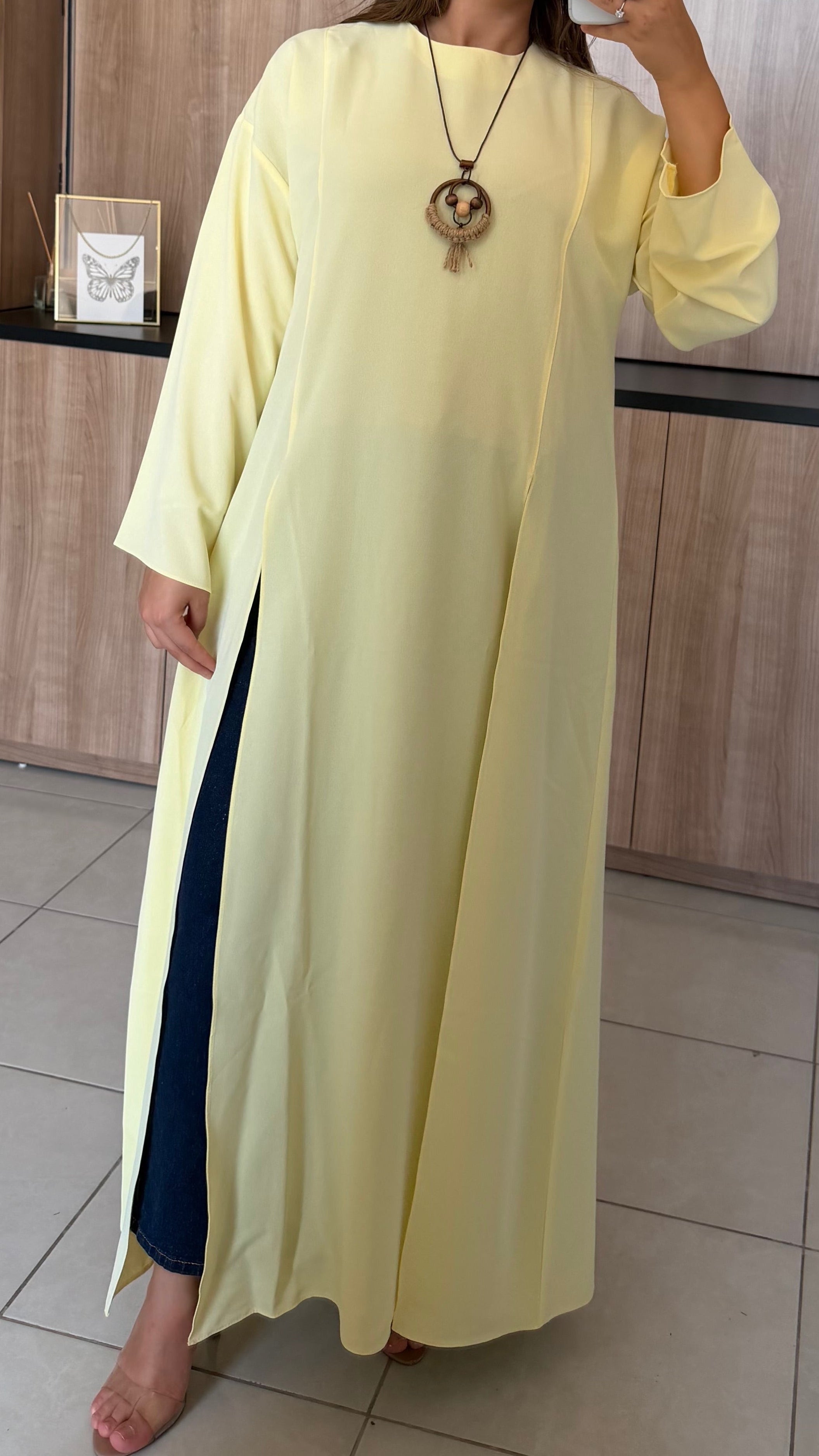 Lily  yırtmaç detay tunik tereyağ sarısı(butter yellow)