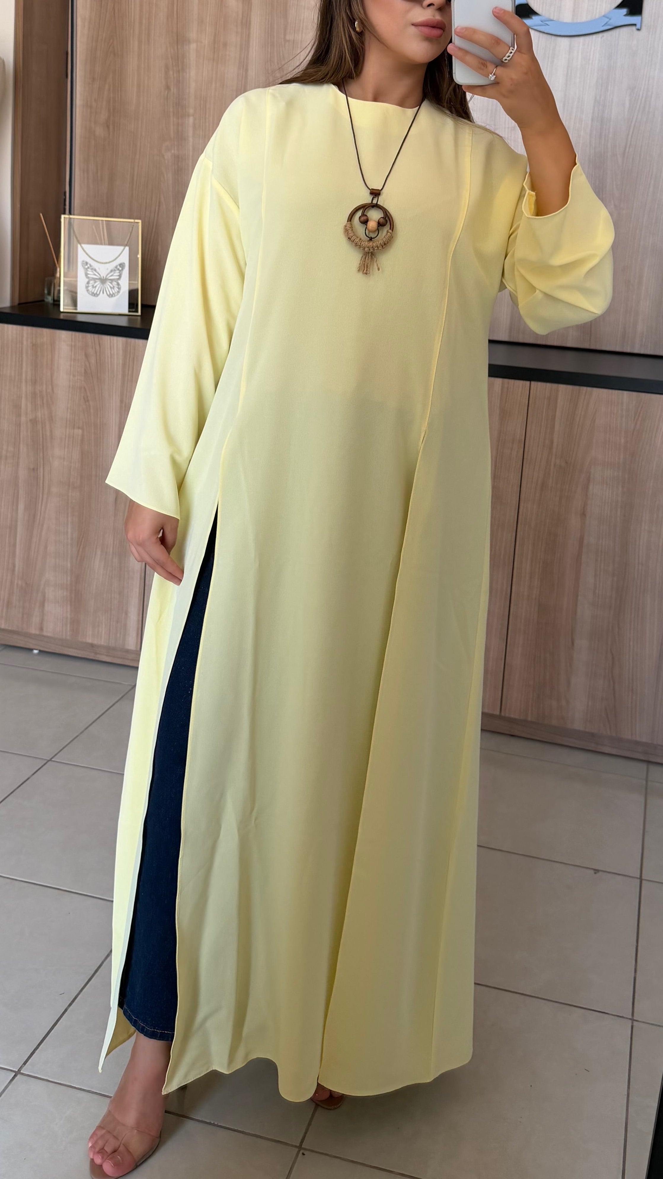 Lily  yırtmaç detay tunik tereyağ sarısı(butter yellow)