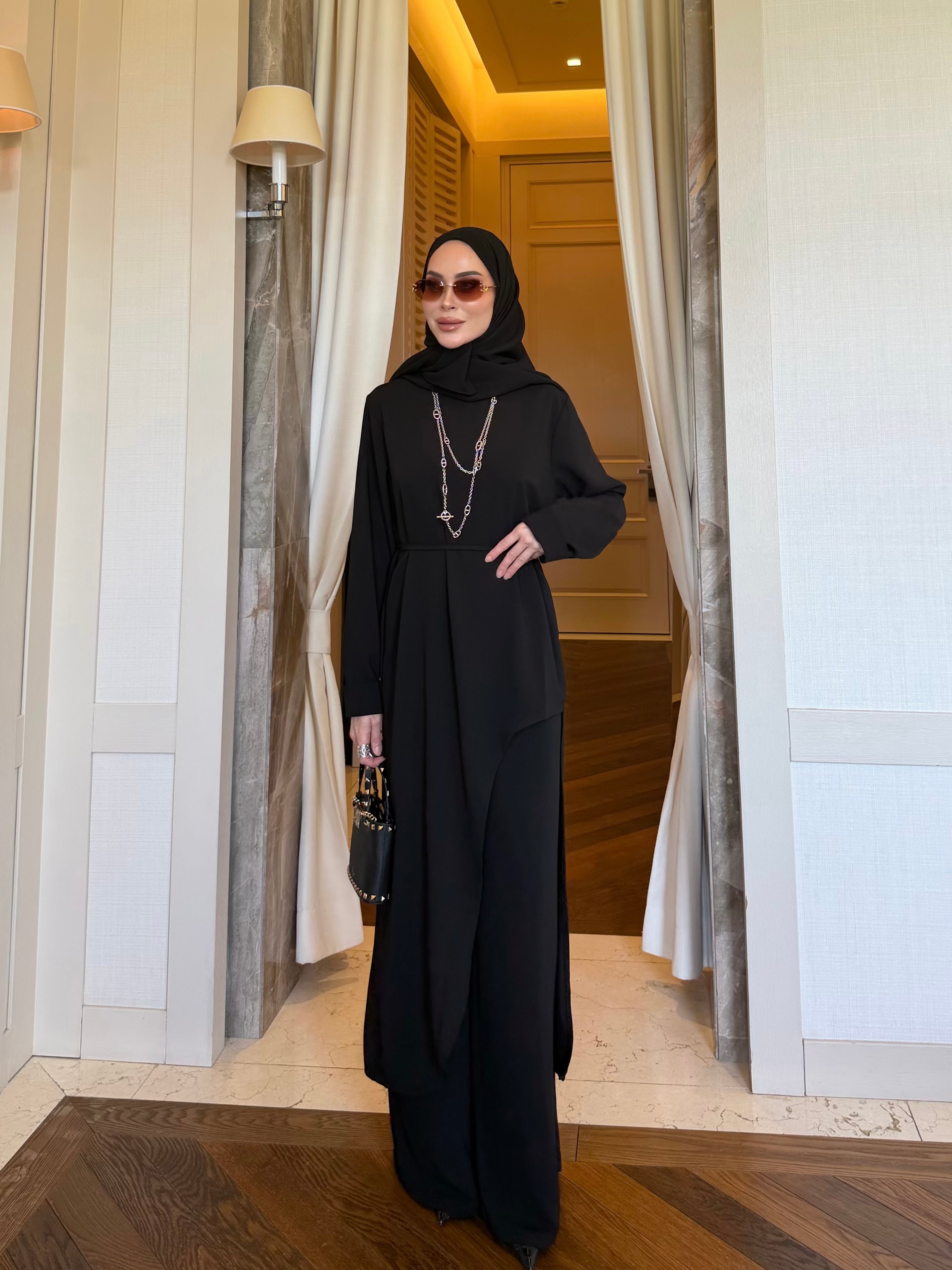 Aura asimetrik kesim tunik & pantolon siyah