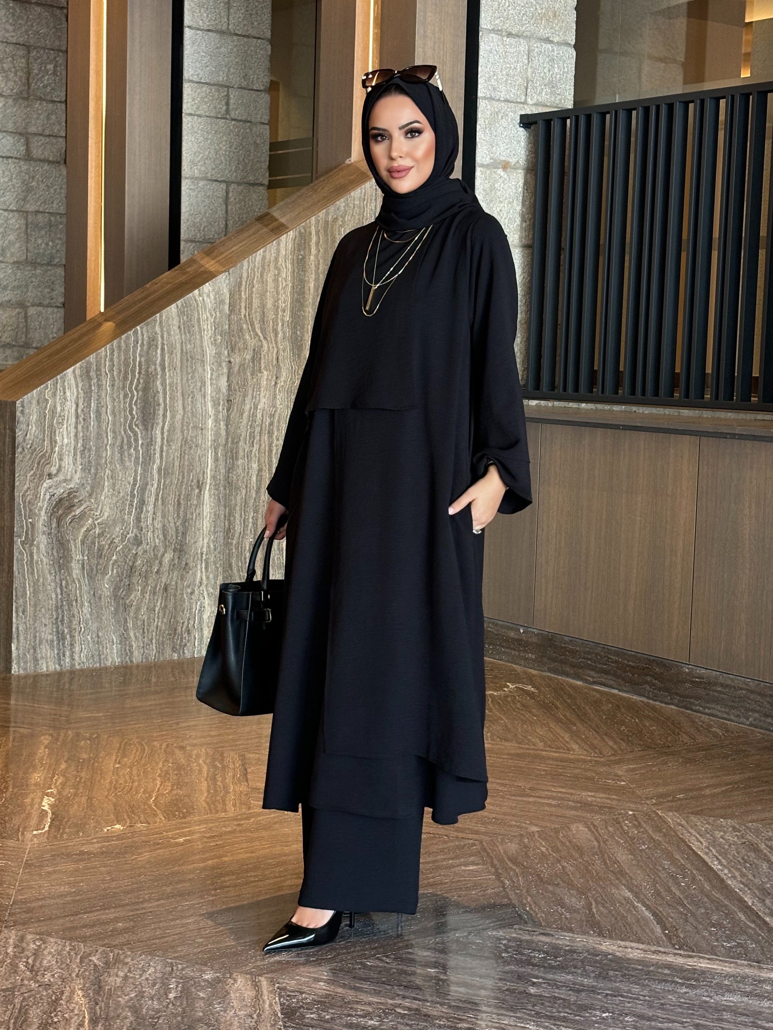 Mona Parça detay tunik & pantolon takım  Siyah