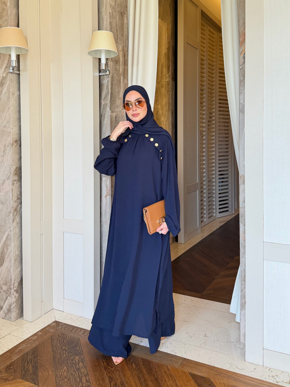 Lavin gold detay düğmeli  tunik & pantolon lacivert