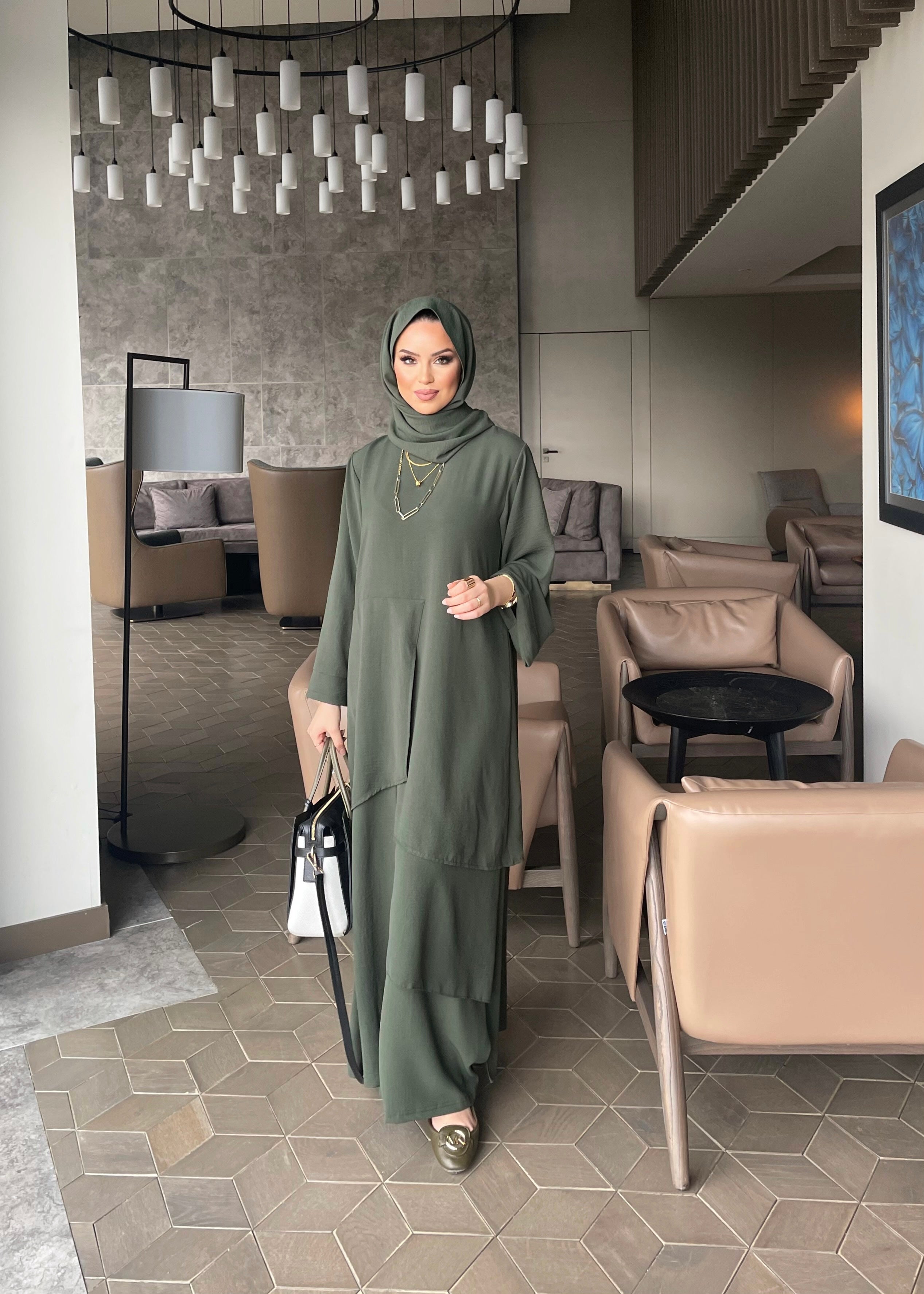 Noora parçalı tunik & pantolon takım haki yeşil