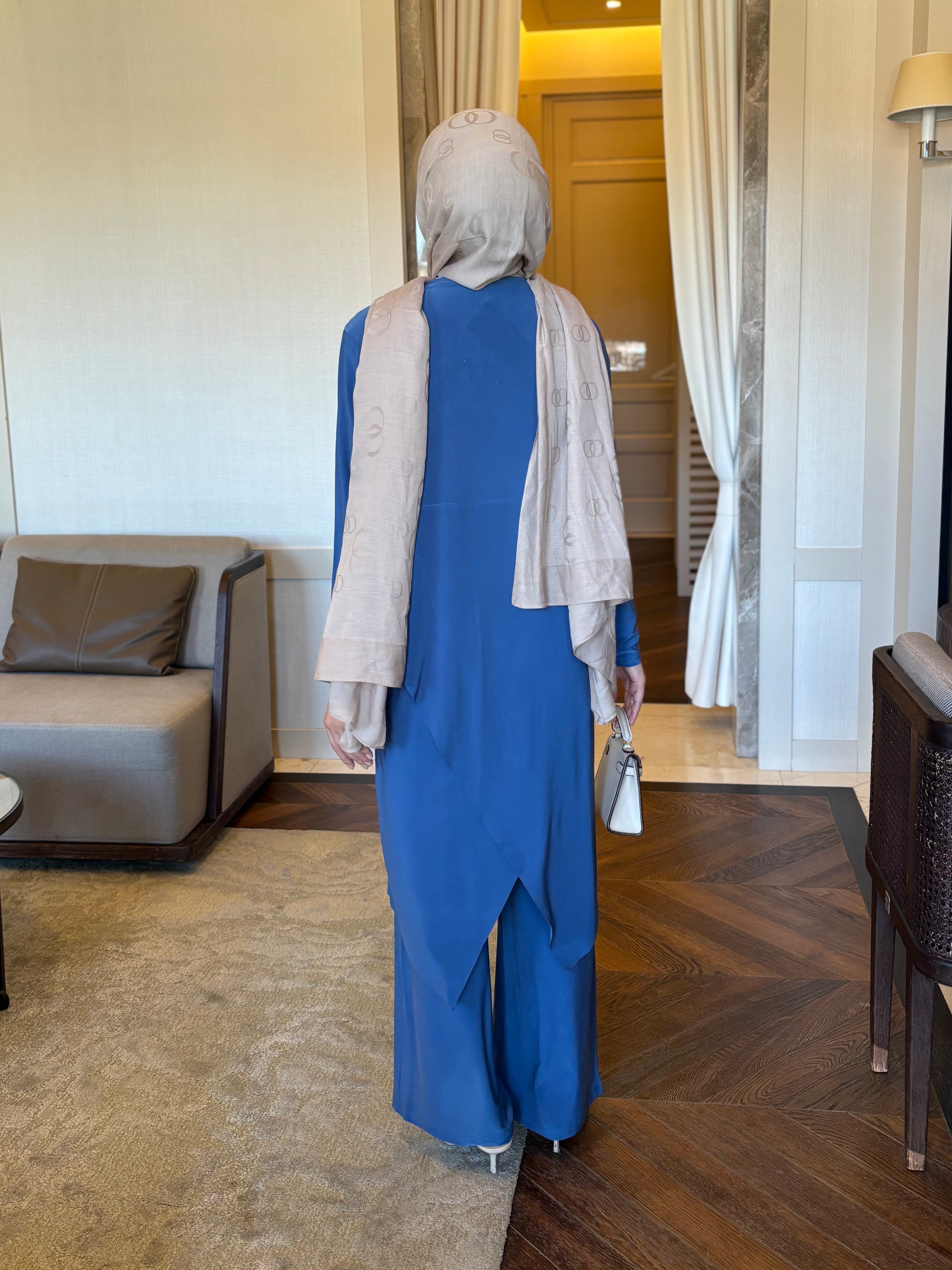 Luar drape detay takım mavi