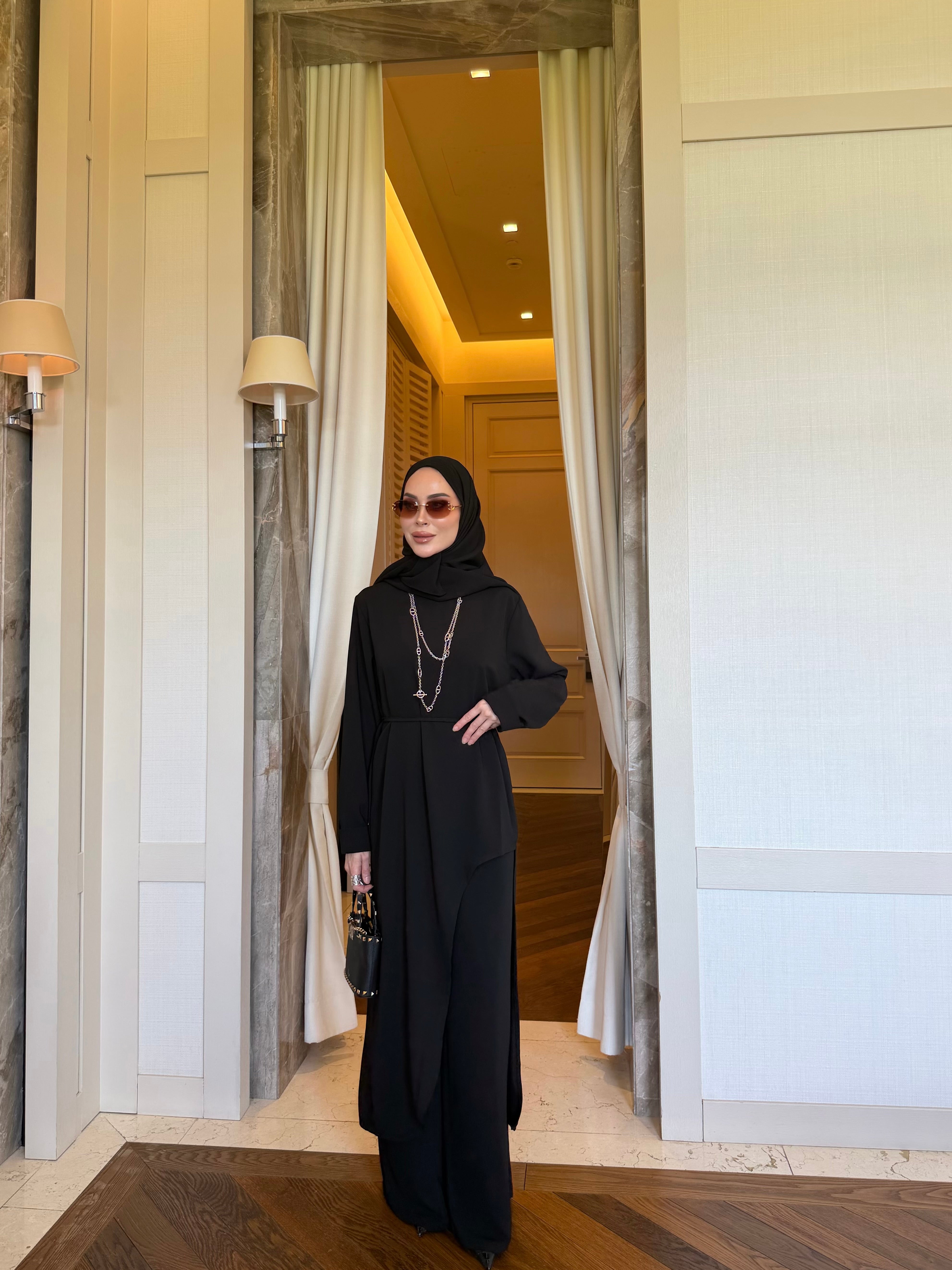 Aura asimetrik kesim tunik & pantolon siyah