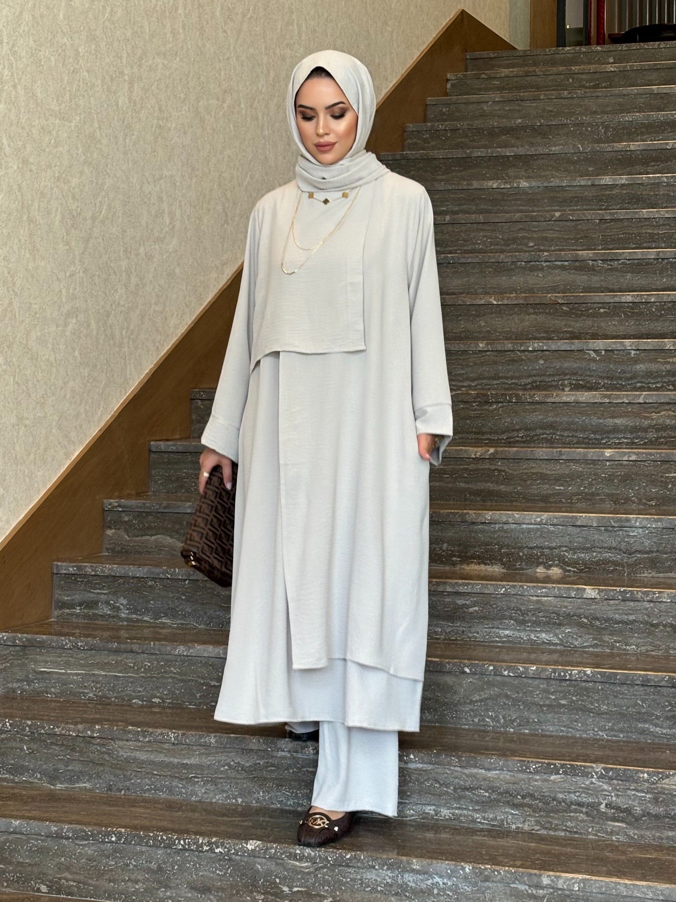 Mona Parça detay tunik & pantolon takım  Taş rengi
