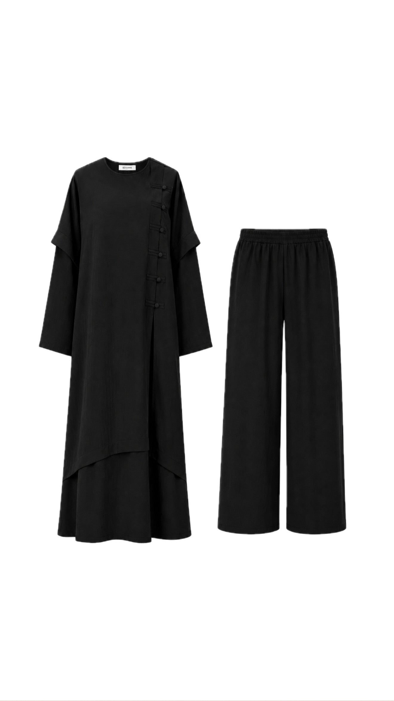 Ahsen abaya & pantolon ikili takım siyah