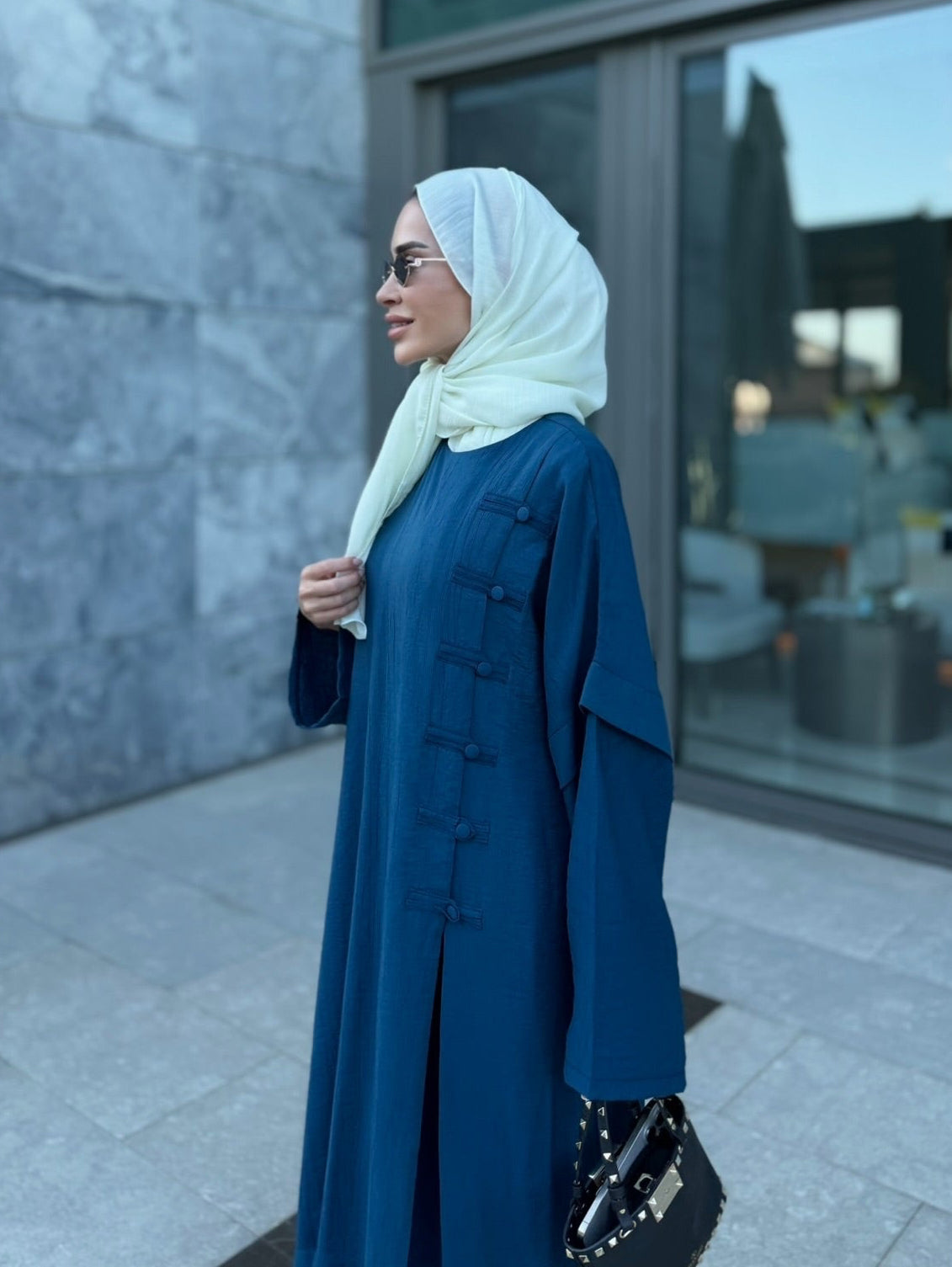 Ahsen abaya & pantolon ikili takım İndigo mavi