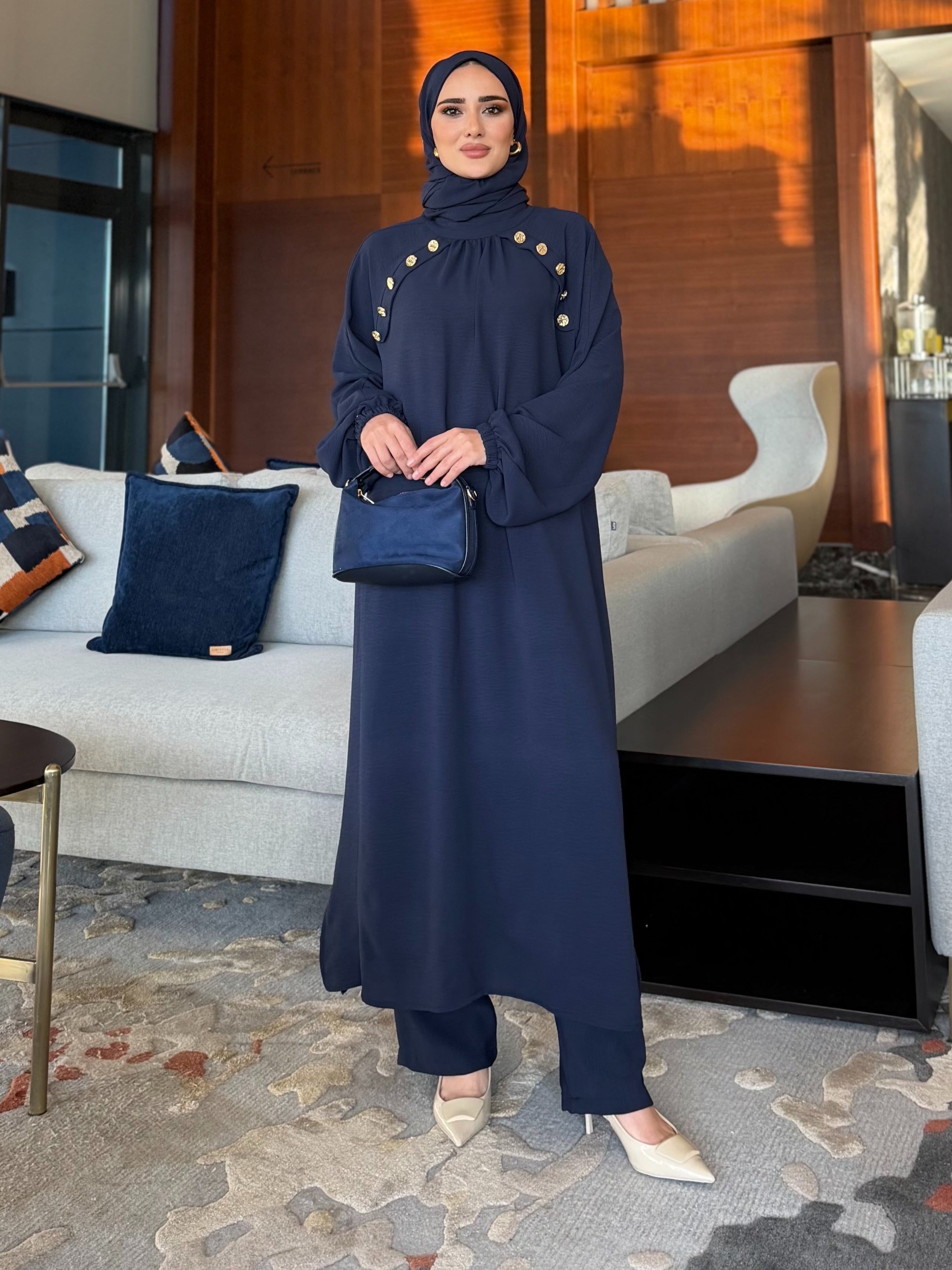 Lavin gold detay düğmeli  tunik & pantolon lacivert