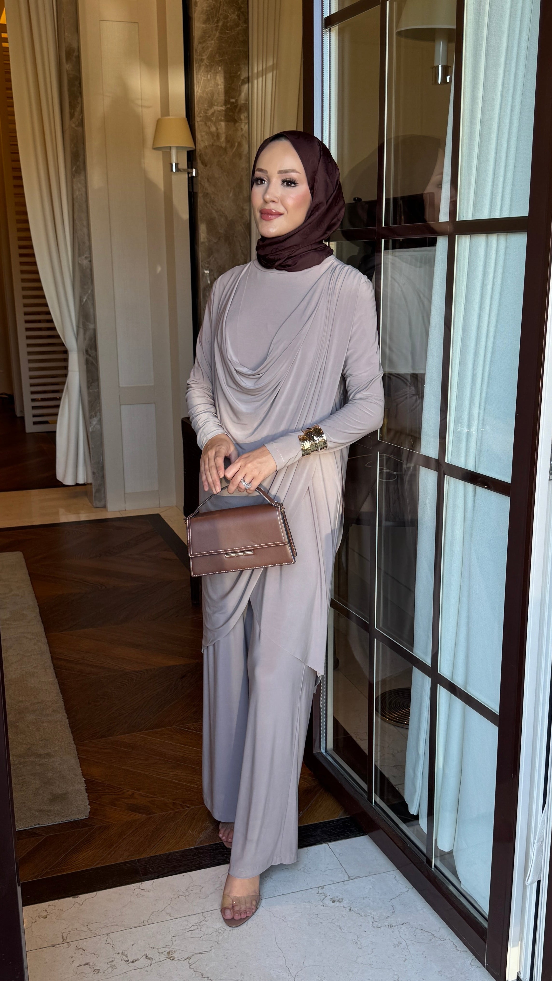 Luar drape detay takım vizon