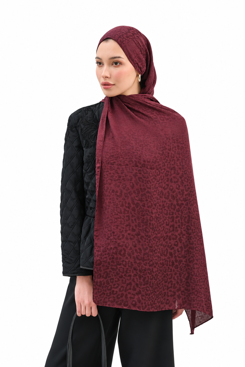 Leopar  Desen Pamuk  Jakar Şal Bordo
