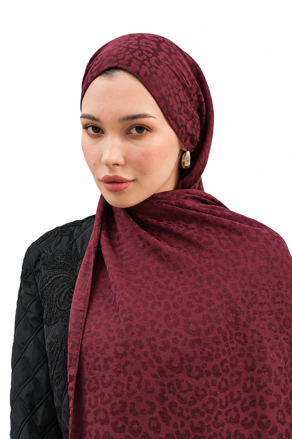 Leopar  Desen Pamuk  Jakar Şal Bordo
