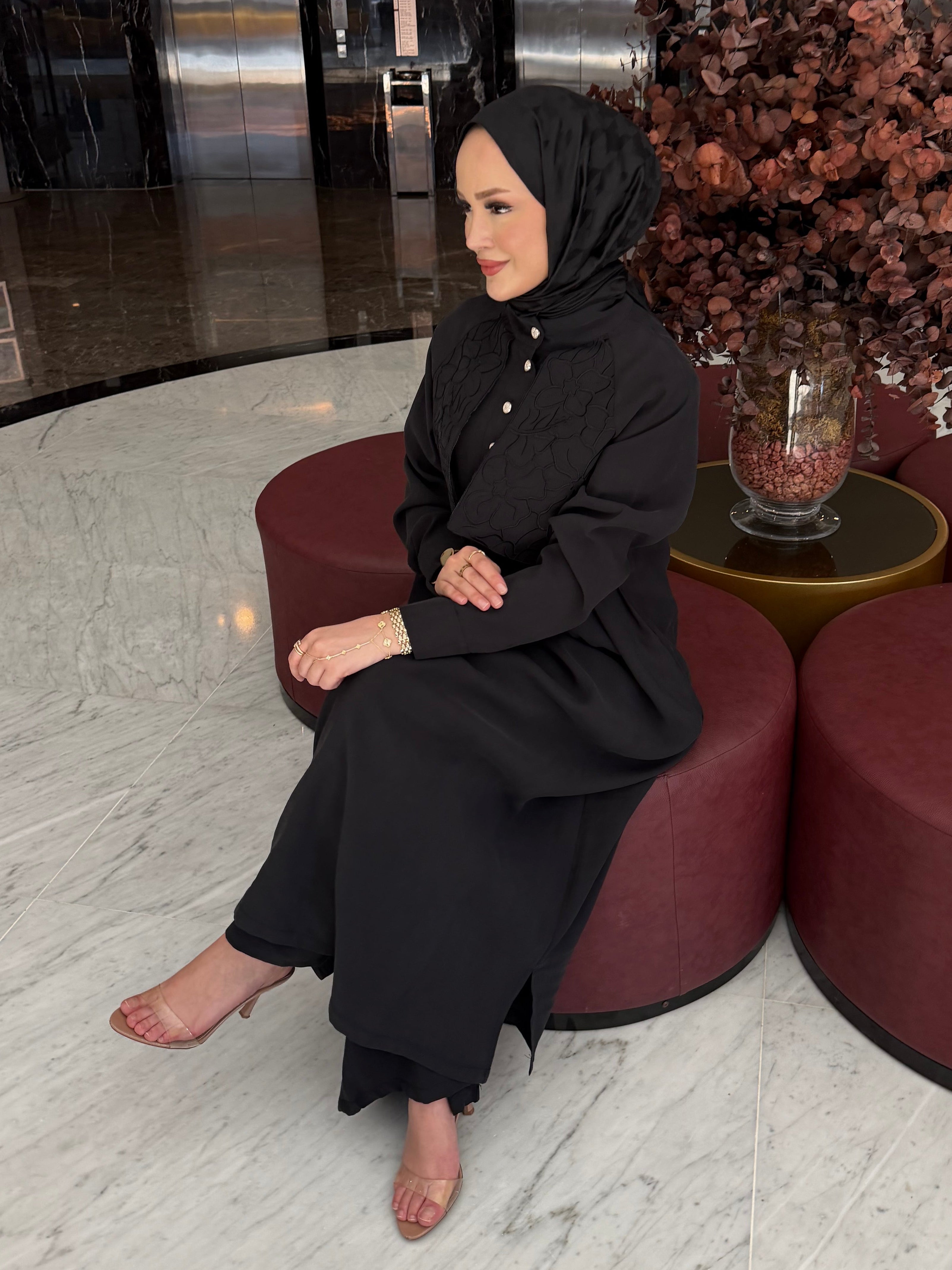 Sahra nakış detaylı tunik & pantolon takım siyah