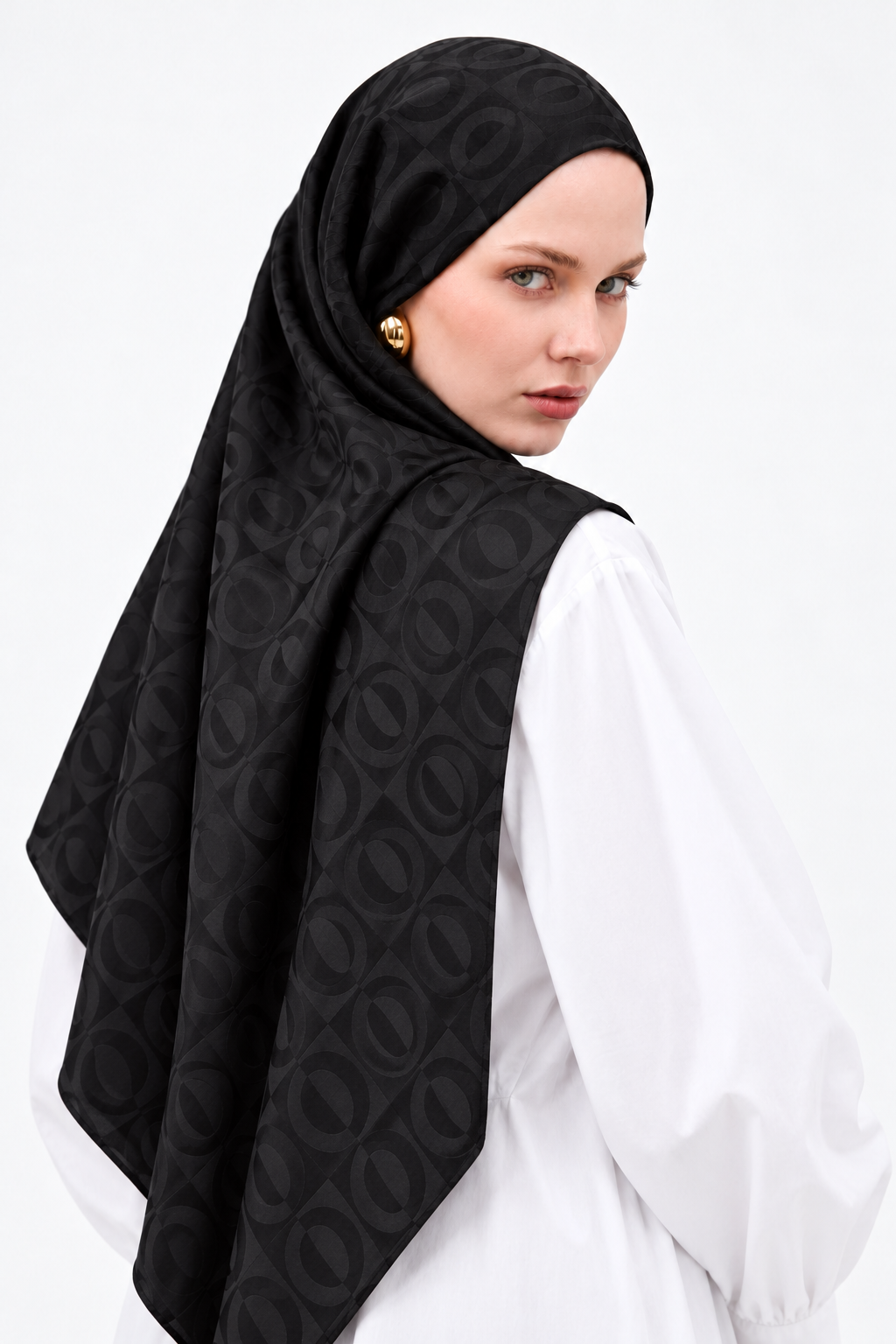 Oval Motifli Jakar Şal Siyah