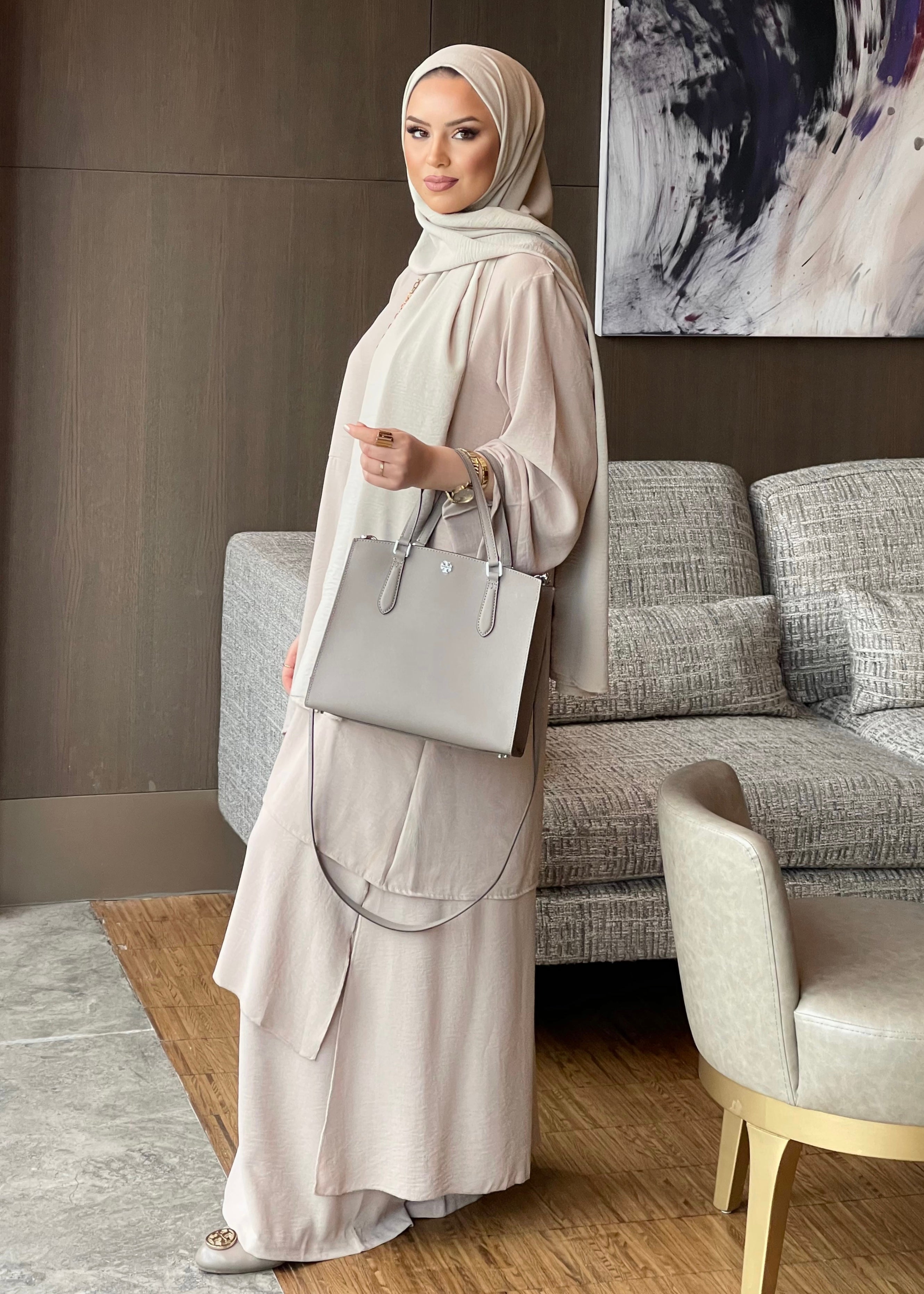 Noora parçalı tunik & pantolon takım taş rengi