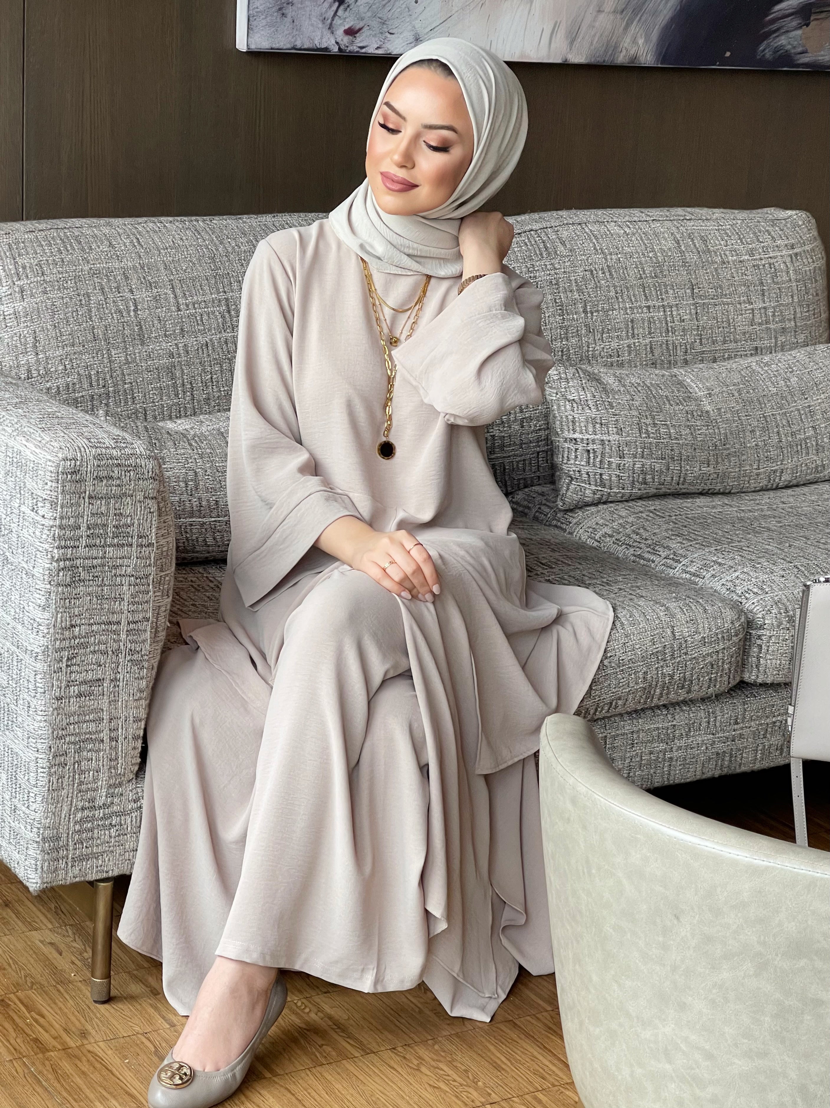 Noora parçalı tunik & pantolon takım taş rengi