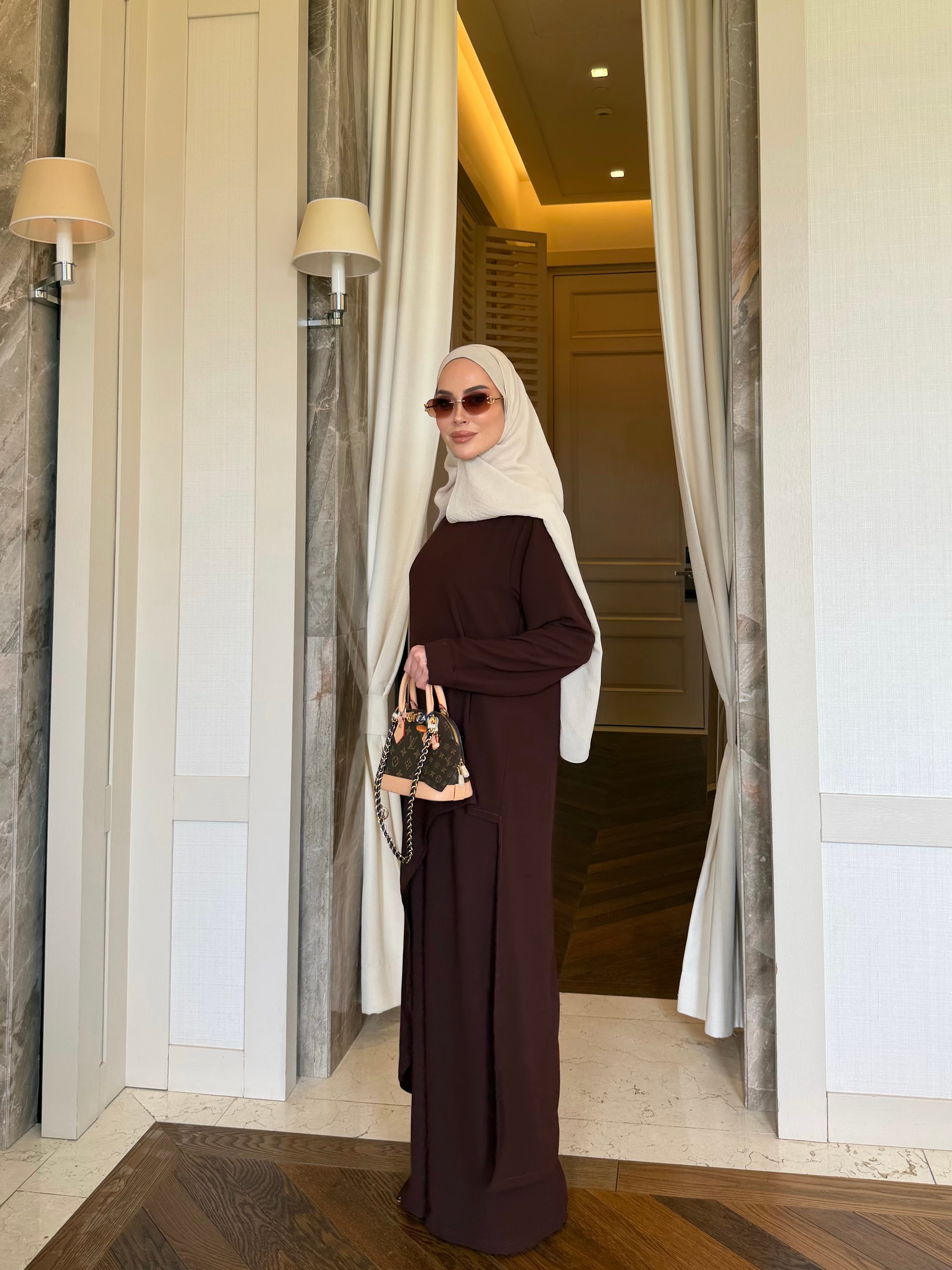 Aura asimetrik kesim tunik & pantolon kahverengi