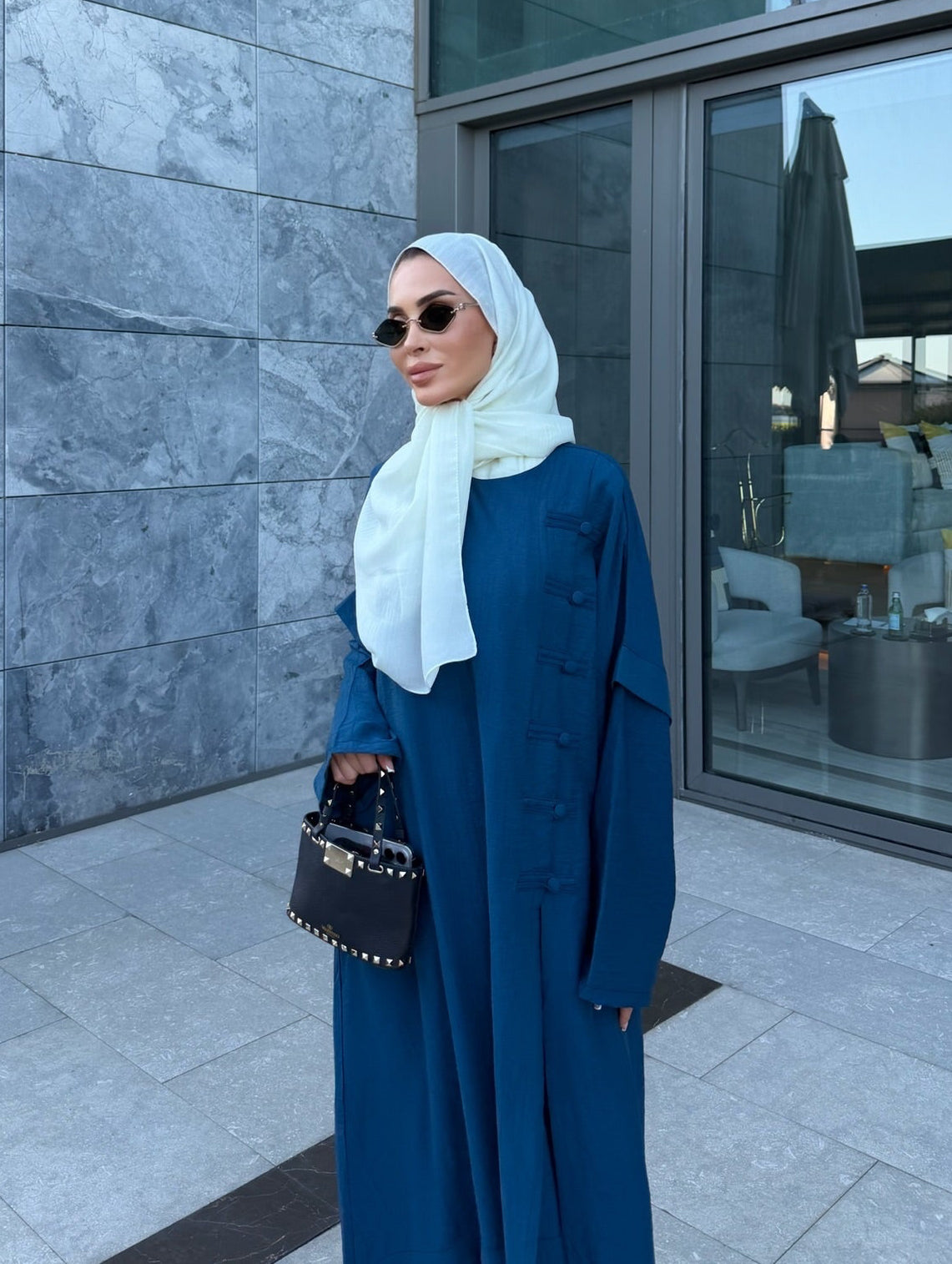 Ahsen abaya & pantolon ikili takım İndigo mavi