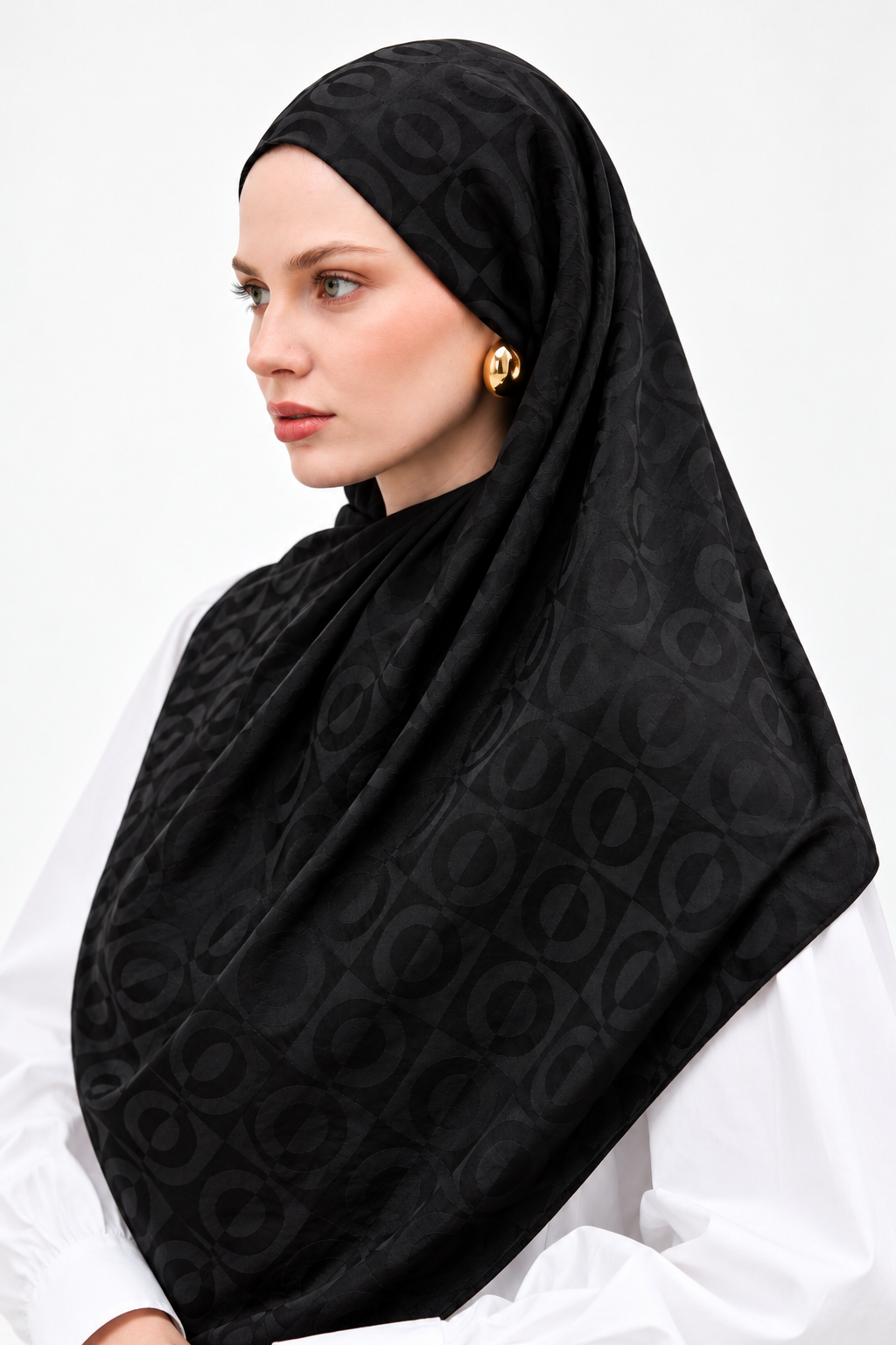 Oval Motifli Jakar Şal Siyah