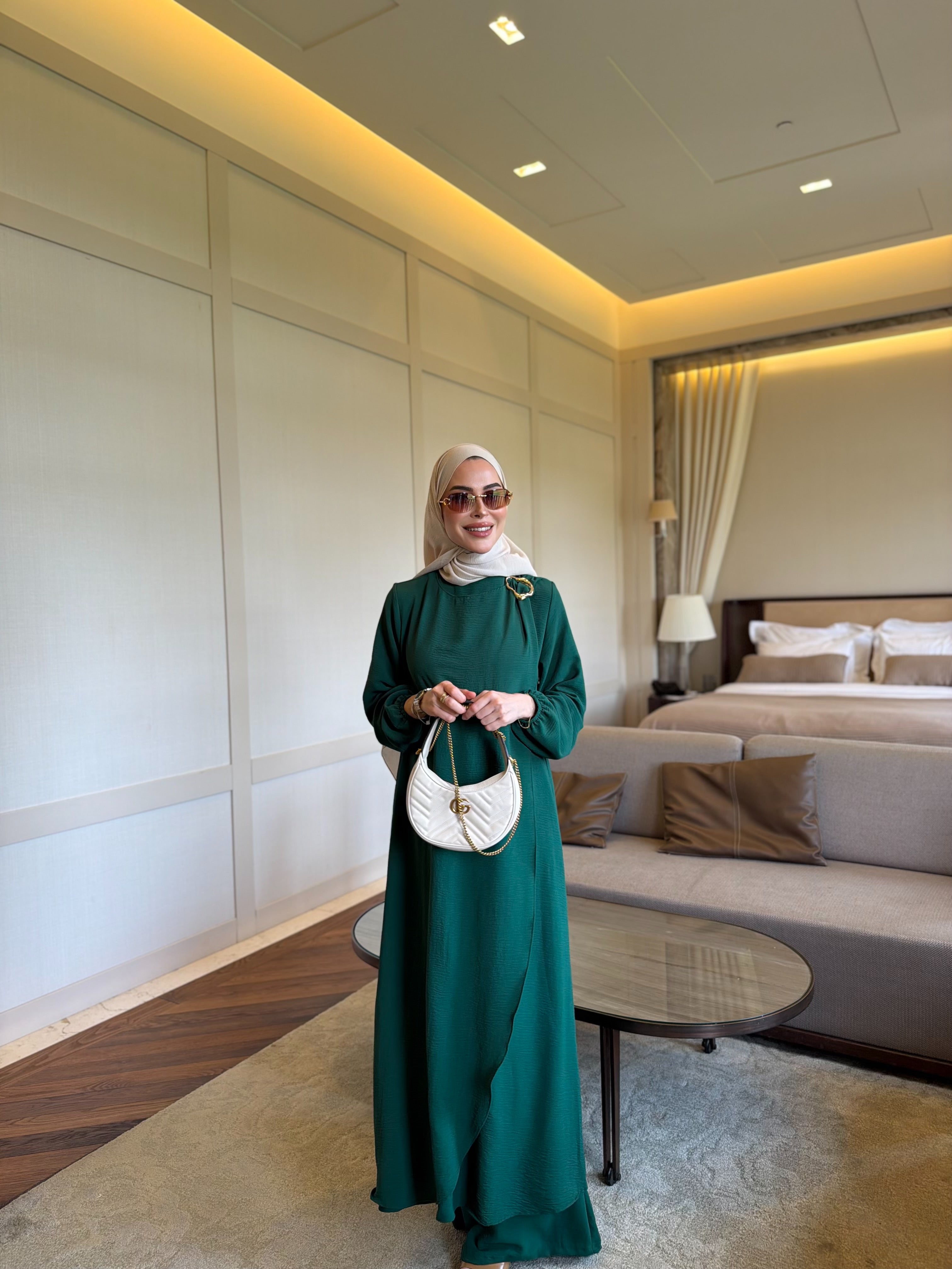 Royal metal broş detaylı tunik & pantolon zümrüt yeşili
