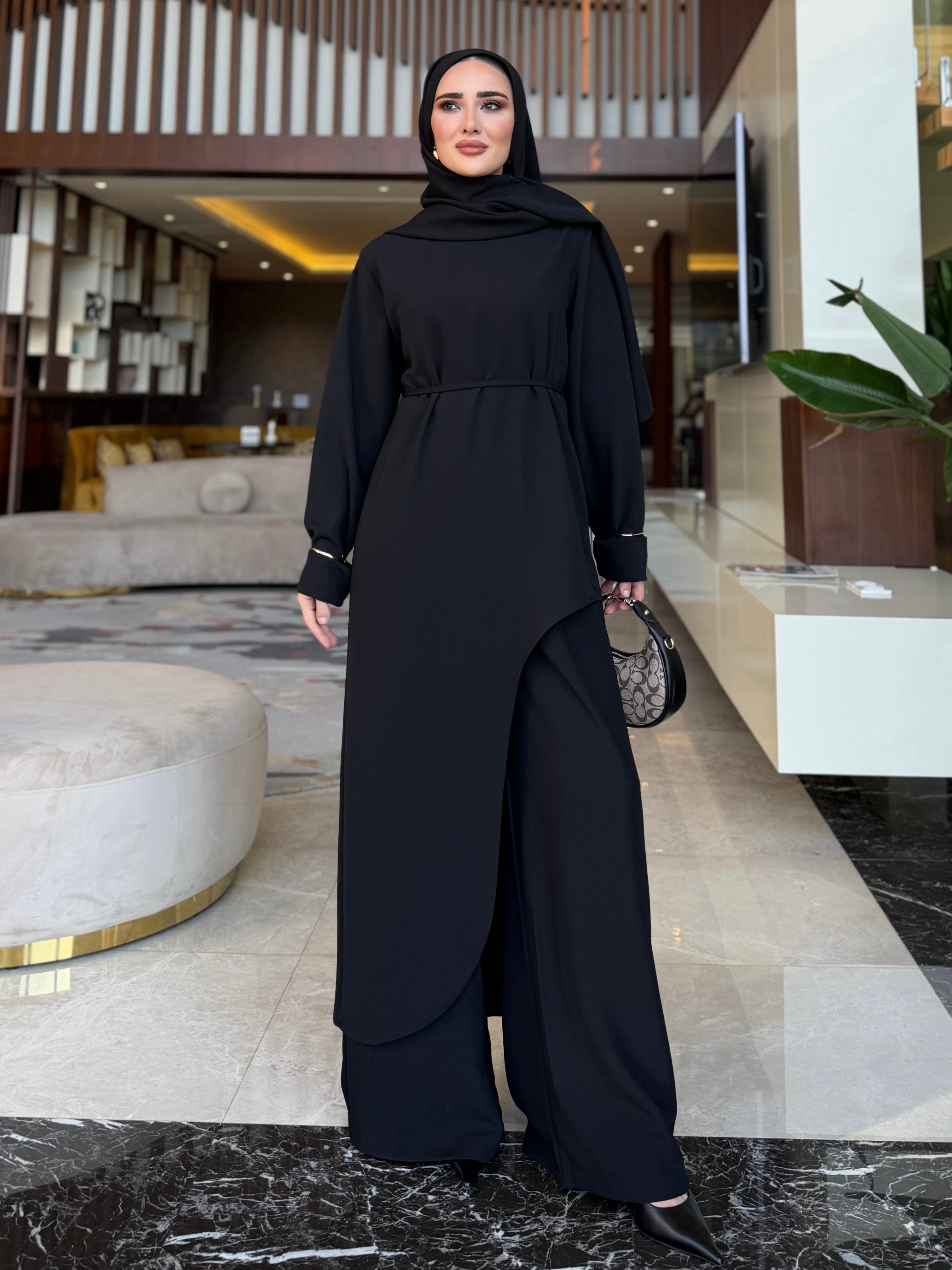 Aura asimetrik kesim tunik & pantolon siyah
