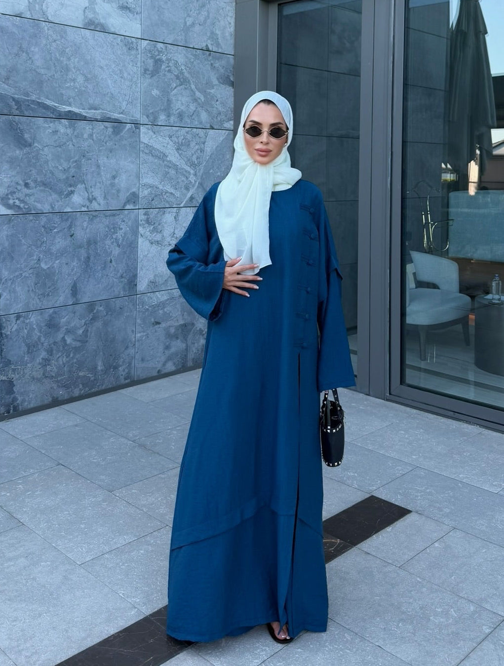 Ahsen abaya & pantolon ikili takım İndigo mavi