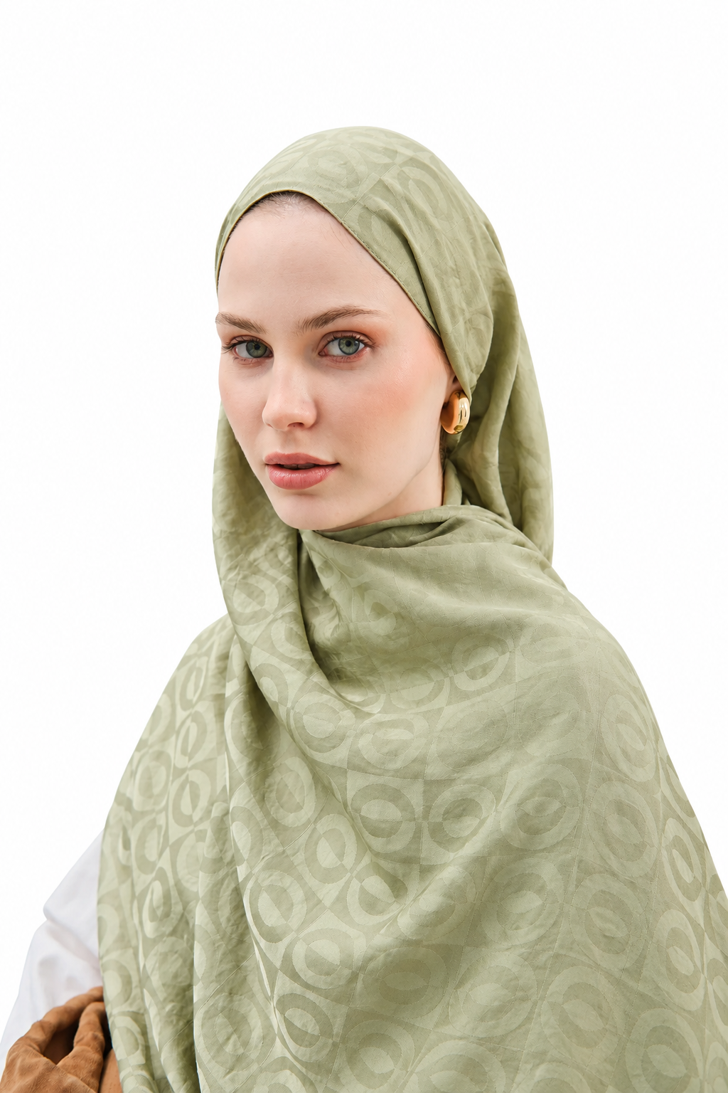 Oval Motifli Jakar Şal Mint Yeşili