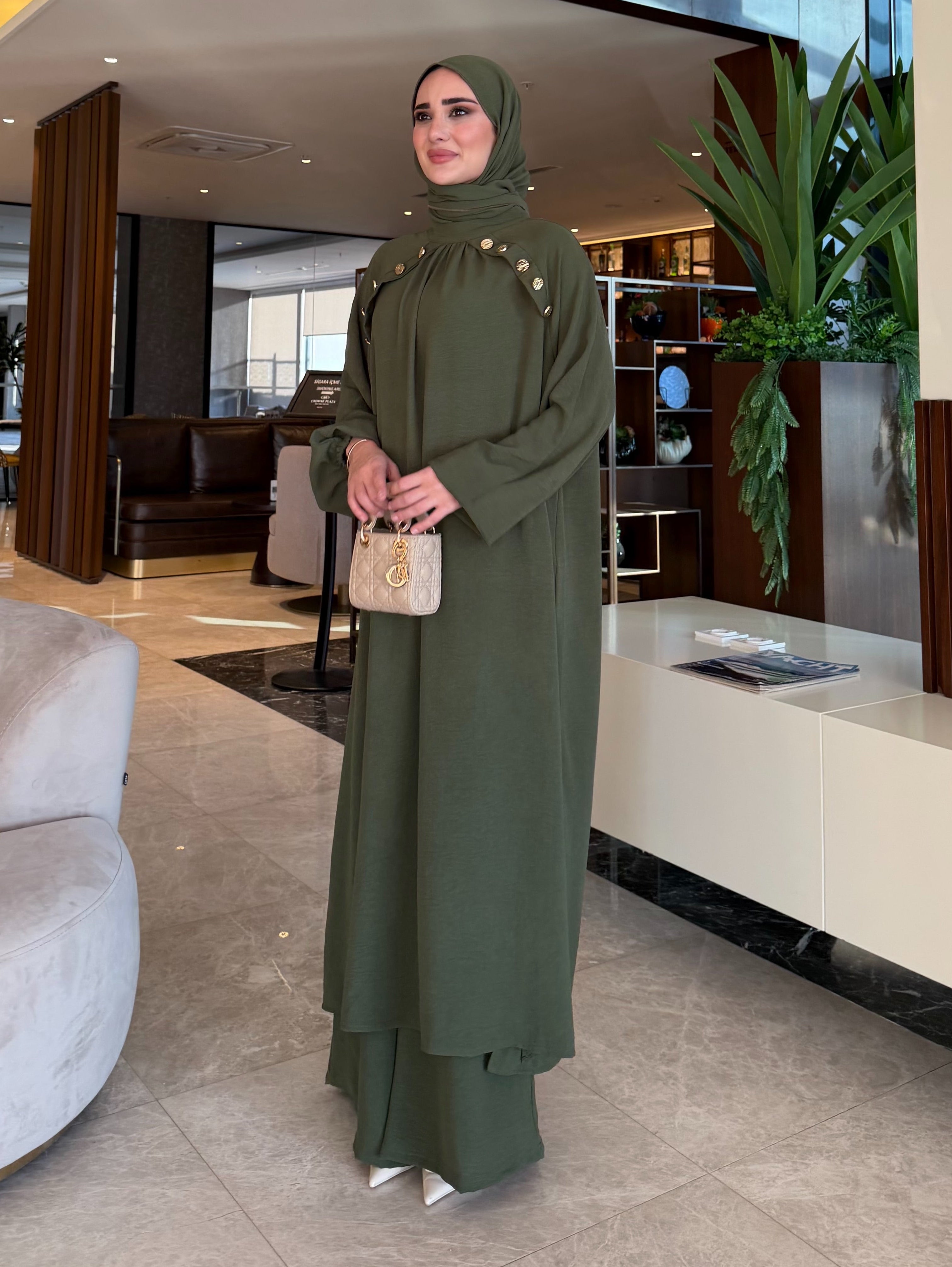 Lavin gold detay düğmeli  tunik & pantolon mint yeşili