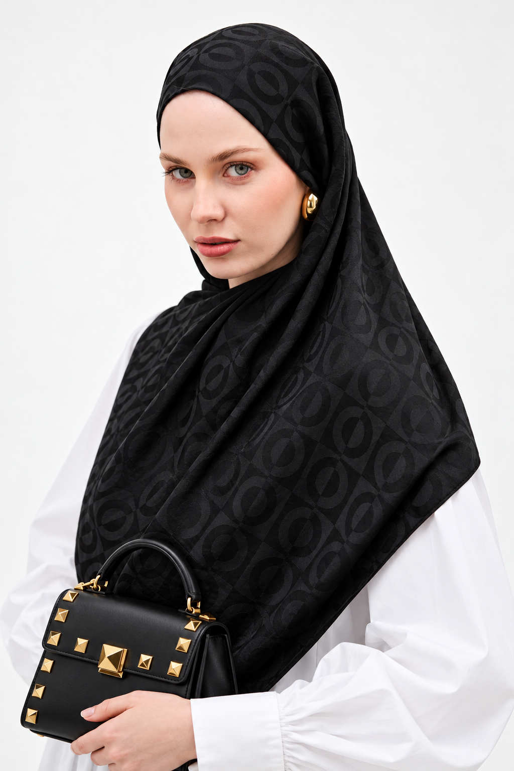 Oval Motifli Jakar Şal Siyah