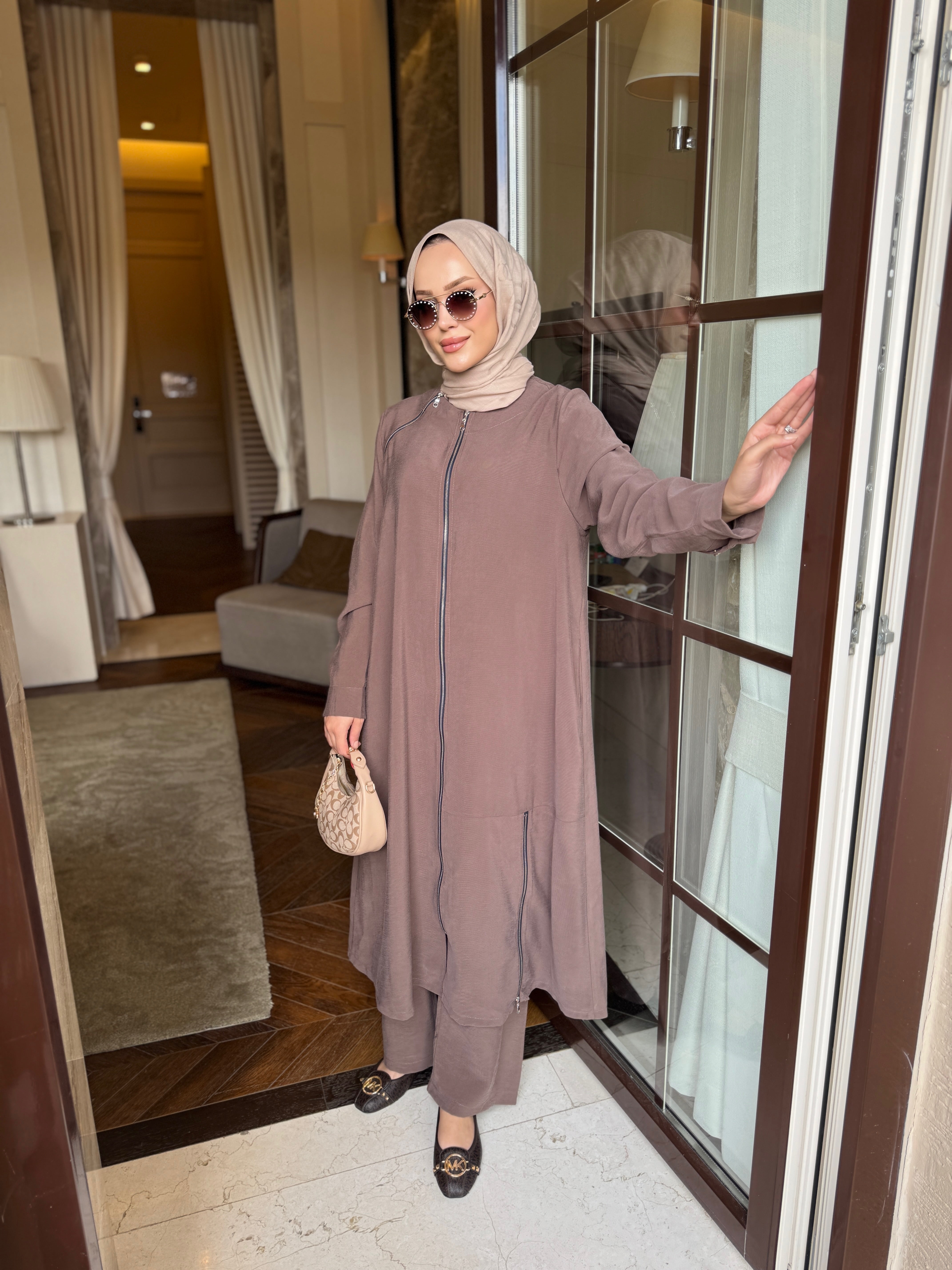 Tensora tunik & pantolon takım kahve